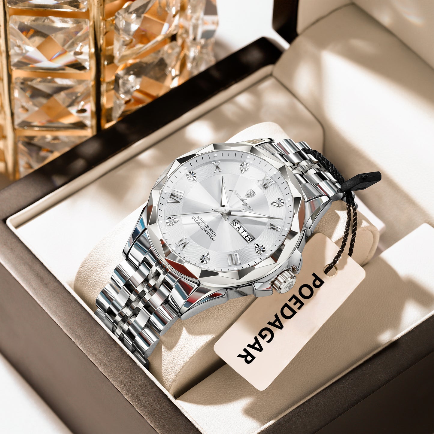 Reloj Poedagar Hombre Original Plateado PG-698-PLPL