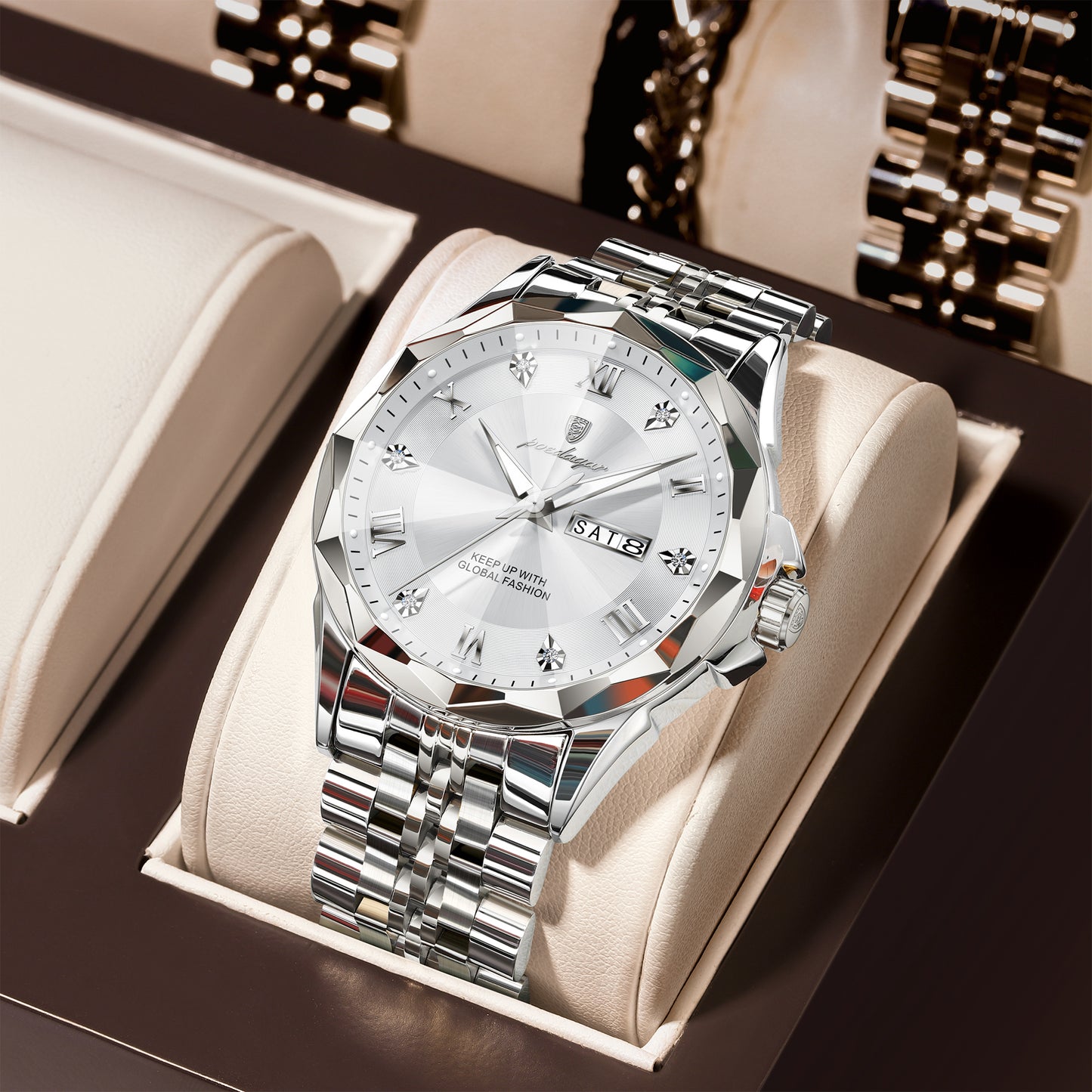 Reloj Poedagar Hombre Original Plateado PG-698-PLPL