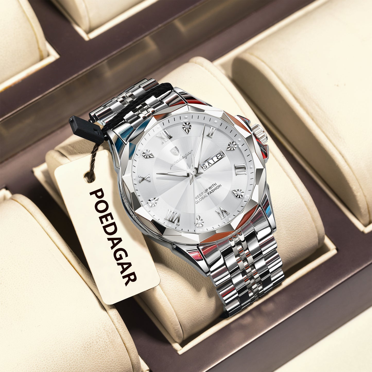 Reloj Poedagar Hombre Original Plateado PG-698-PLPL