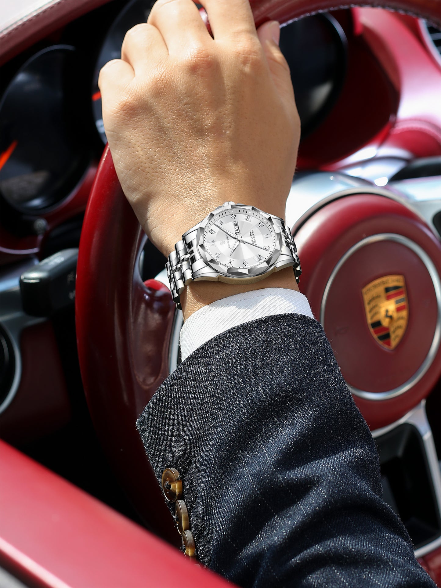 Reloj Poedagar Hombre Original Plateado PG-698-PLPL