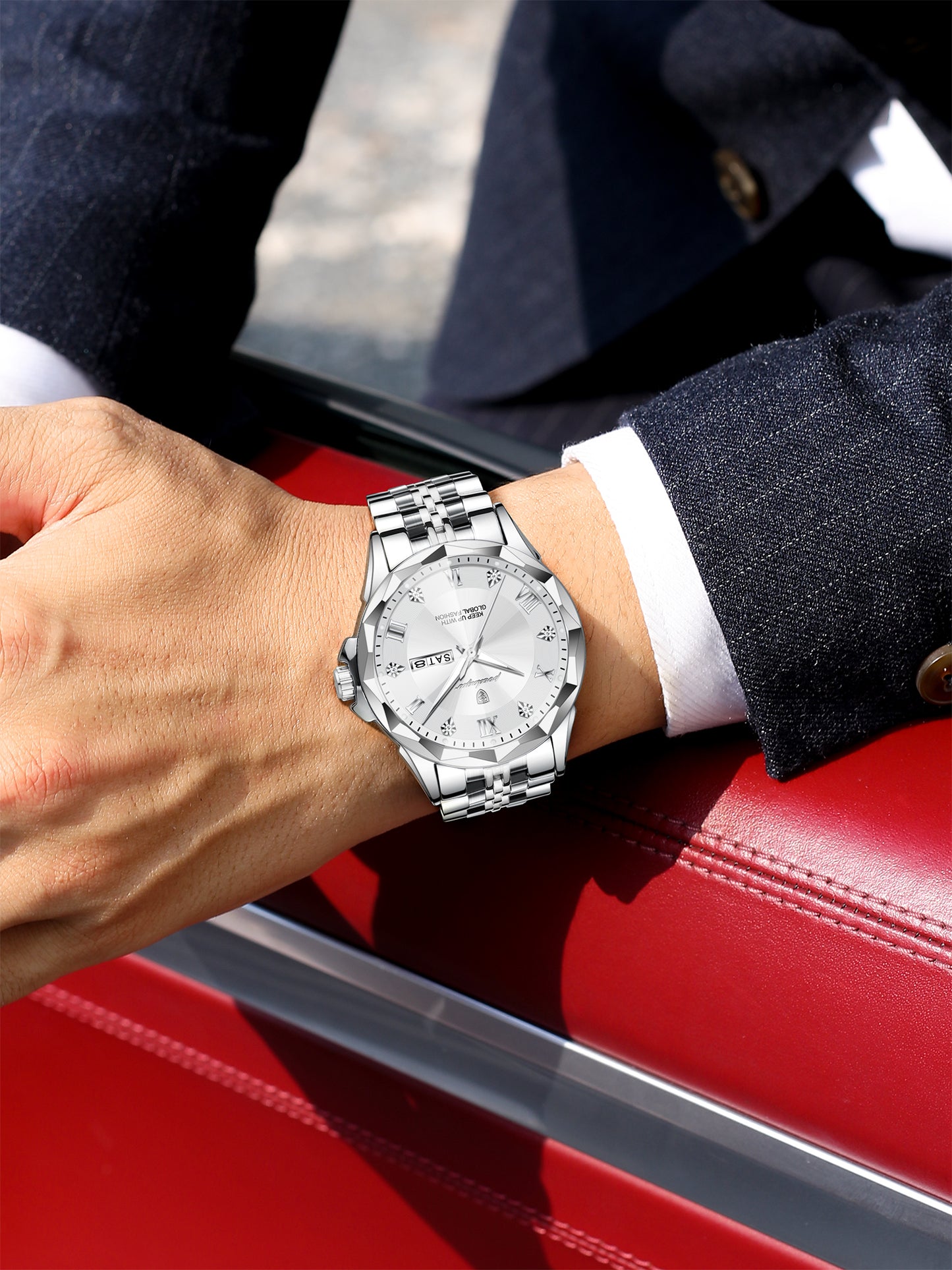 Reloj Poedagar Hombre Original Plateado PG-698-PLPL