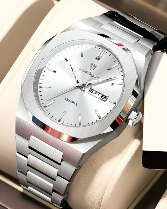 Reloj Poedagar Hombre Plateado Dorado PG-825-PLPL