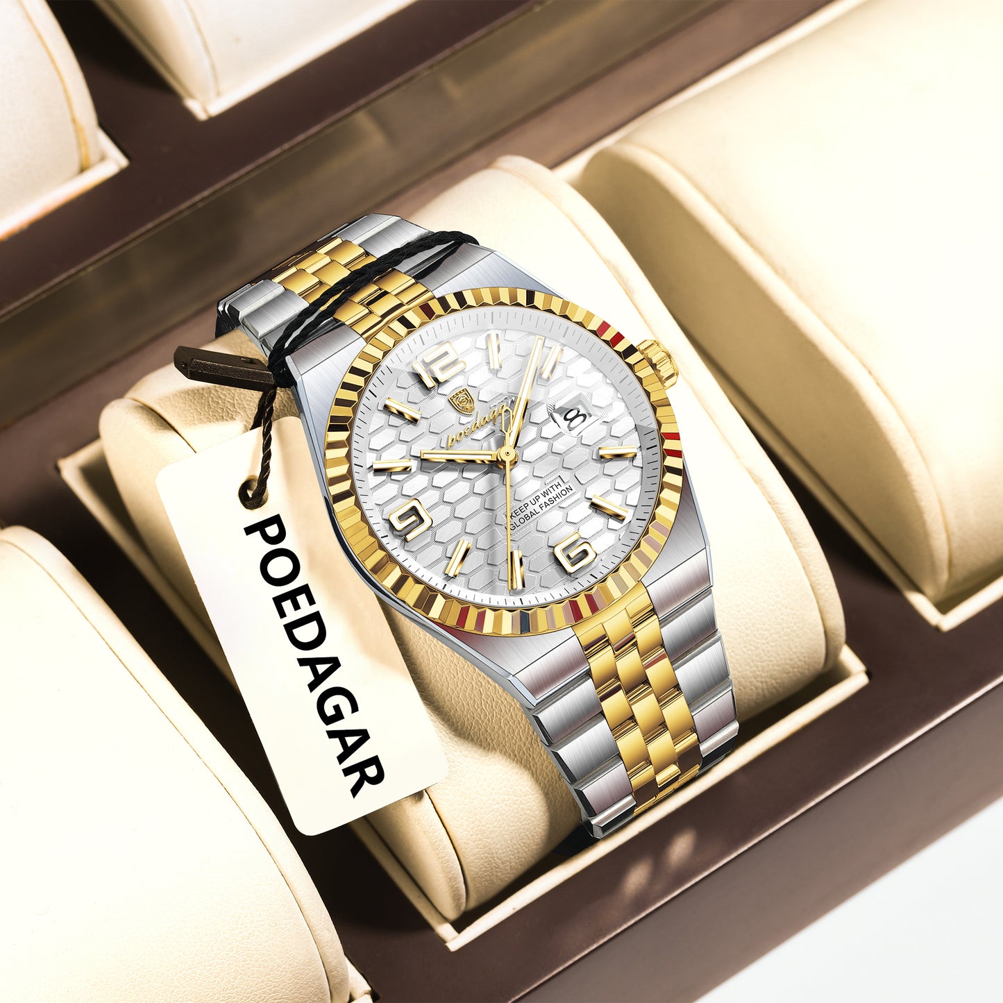 Reloj Poedagar Hombre Original Plateado y Dorado PG-839-BIPL