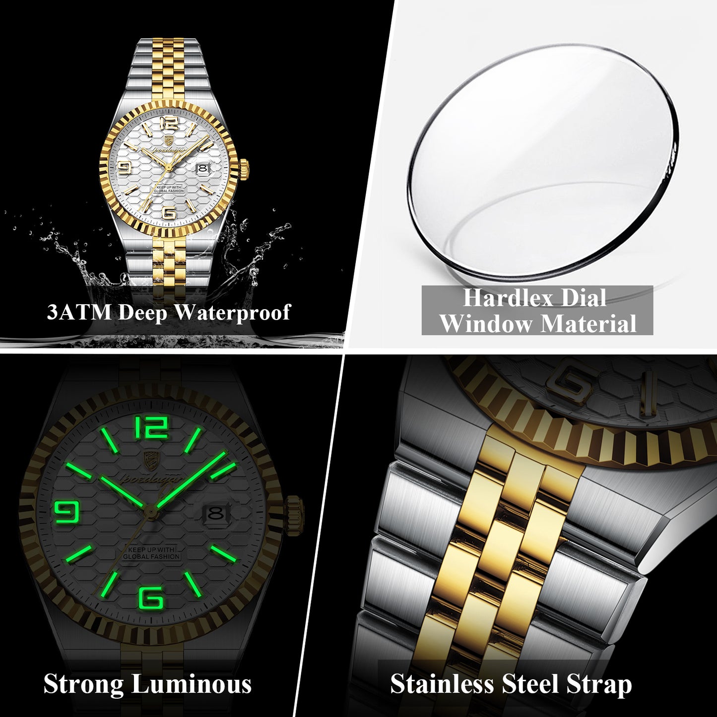 Reloj Poedagar Hombre Original Plateado y Dorado PG-839-BIPL