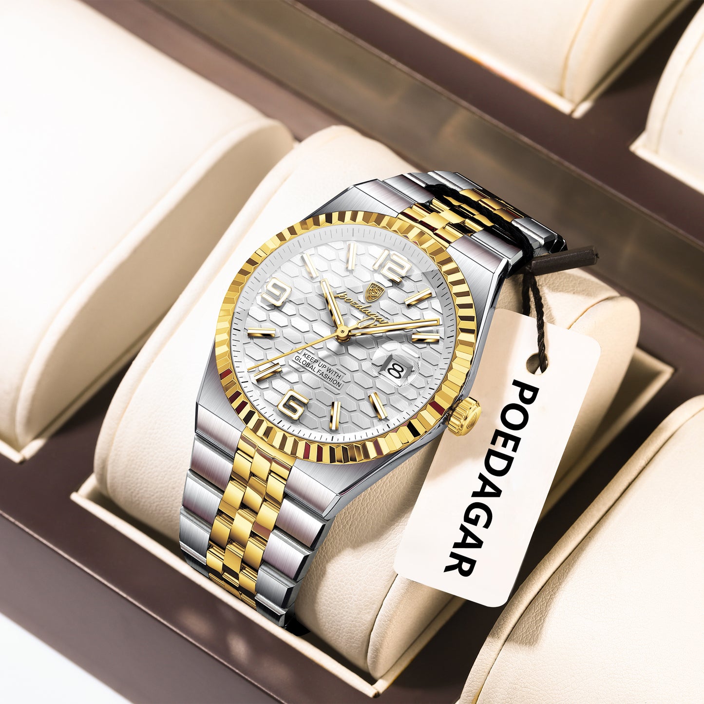 Reloj Poedagar Hombre Original Plateado y Dorado PG-839-BIPL