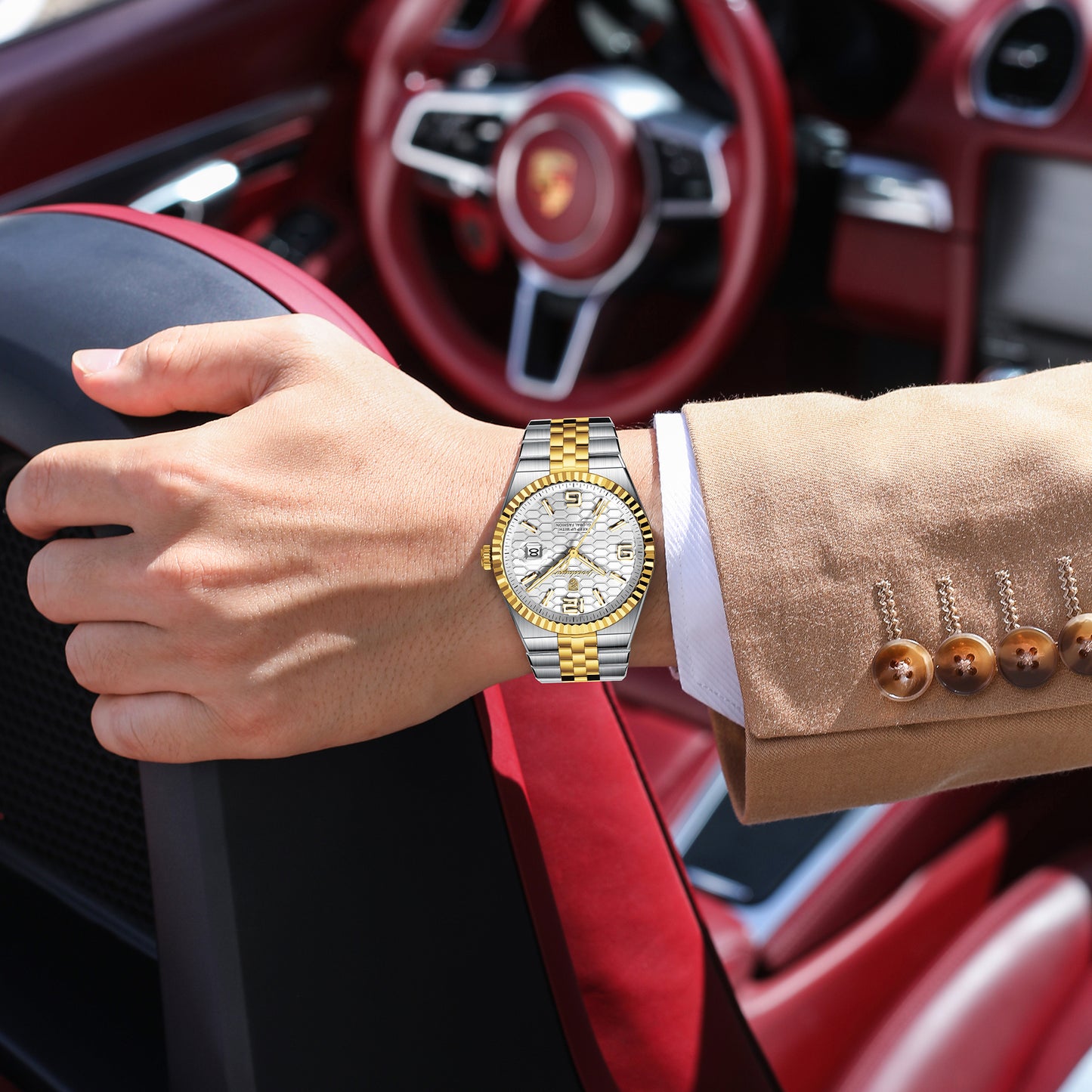 Reloj Poedagar Hombre Original Plateado y Dorado PG-839-BIPL