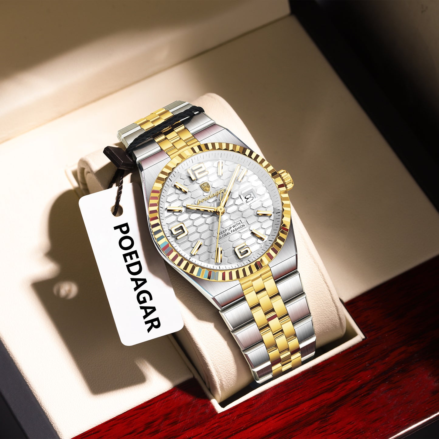 Reloj Poedagar Hombre Original Plateado y Dorado PG-839-BIPL