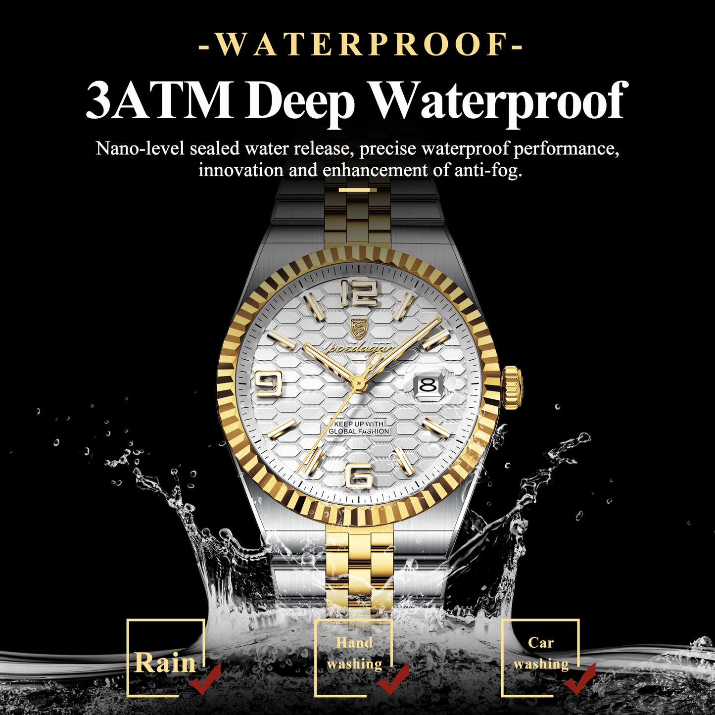 Reloj Poedagar Hombre Original Plateado y Dorado PG-839-BIPL