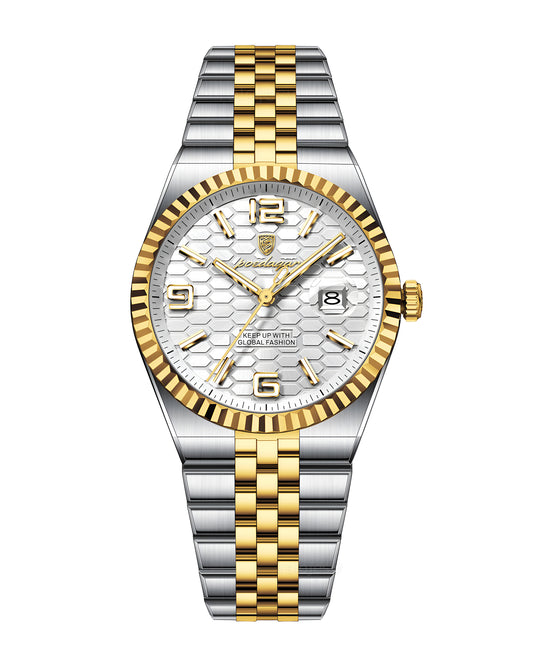 Reloj Poedagar Hombre Original Plateado y Dorado PG-839-BIPL
