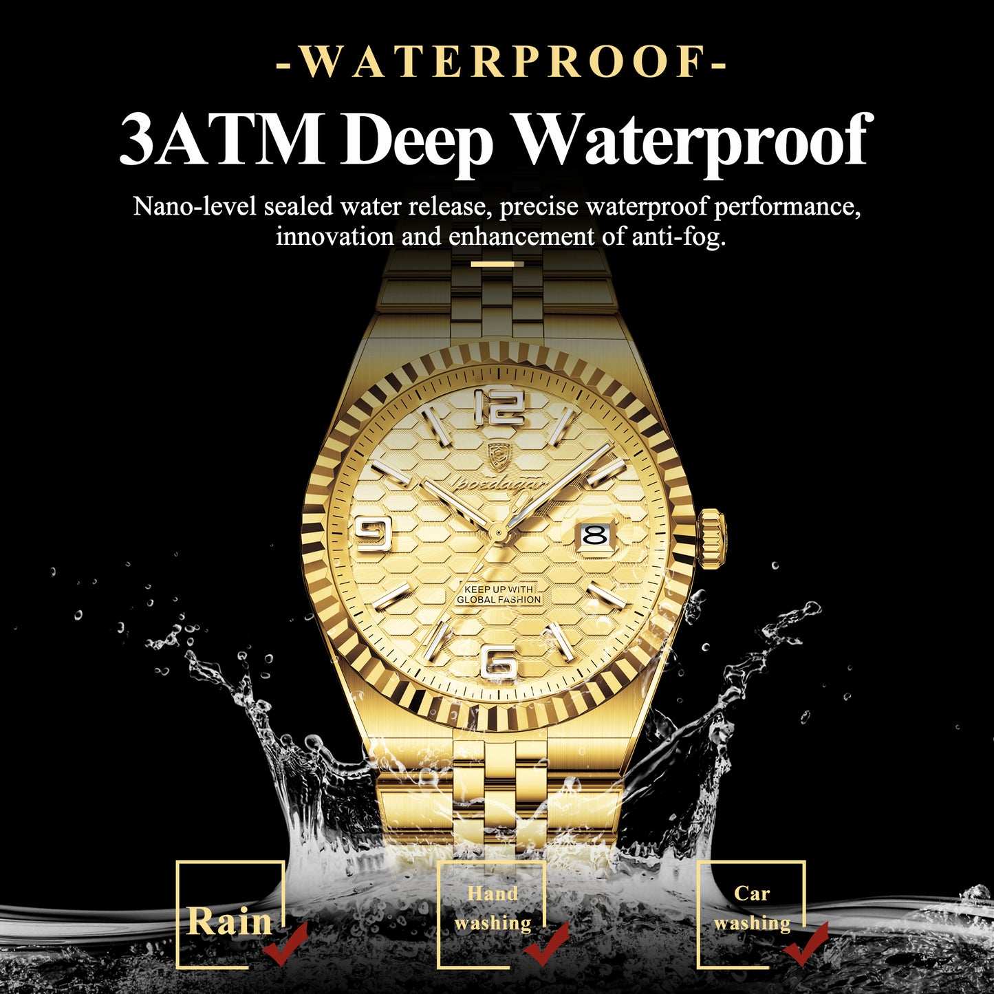 Reloj Poedagar Hombre Original Dorado PG-839-DODO
