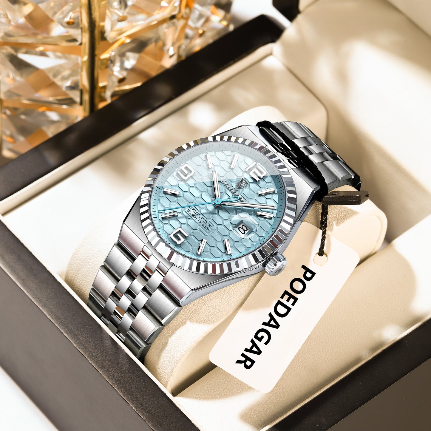 Reloj Poedagar Hombre Original Plateado PG-839-PLCE
