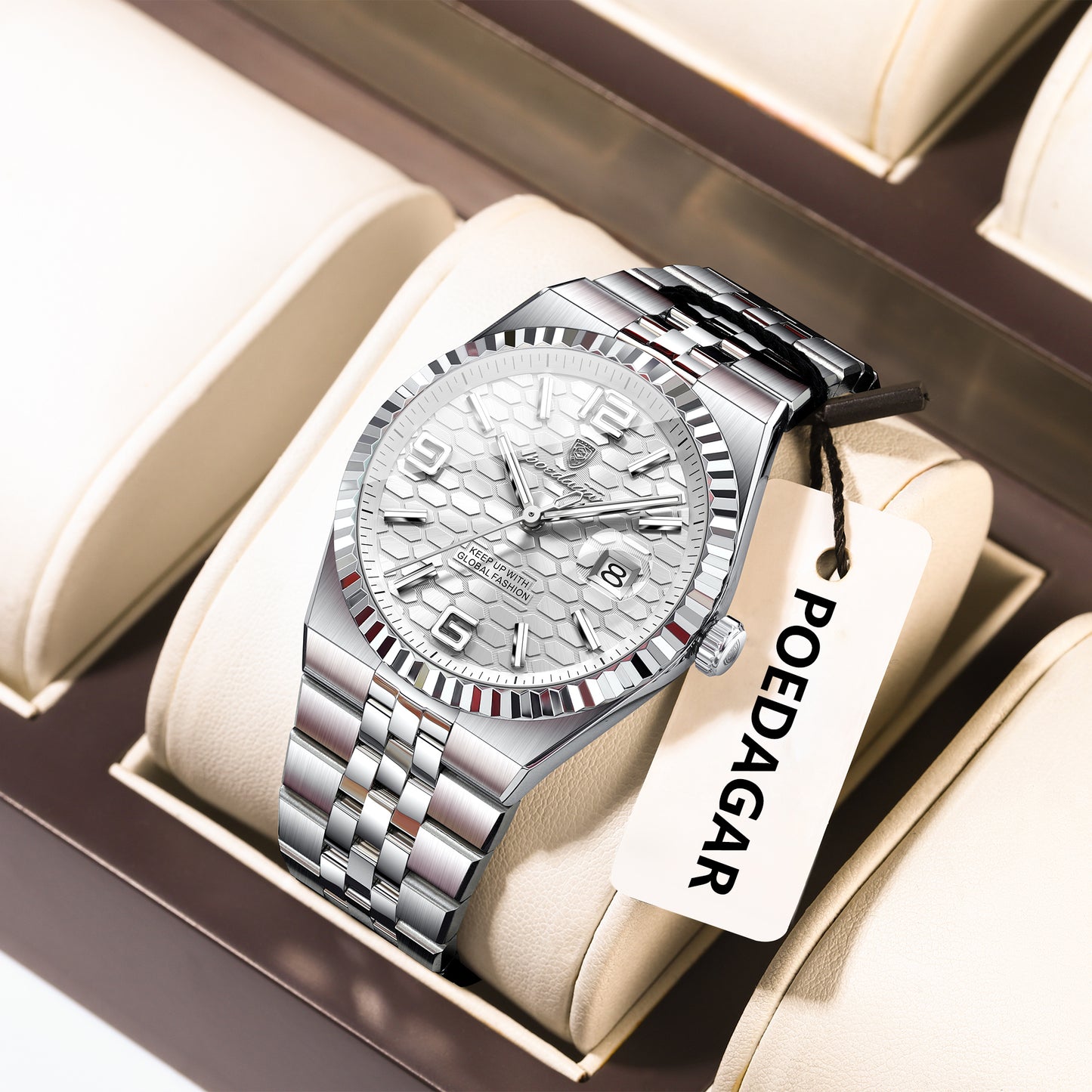 Reloj Poedagar Hombre Original Plateado PG-839-PLPL
