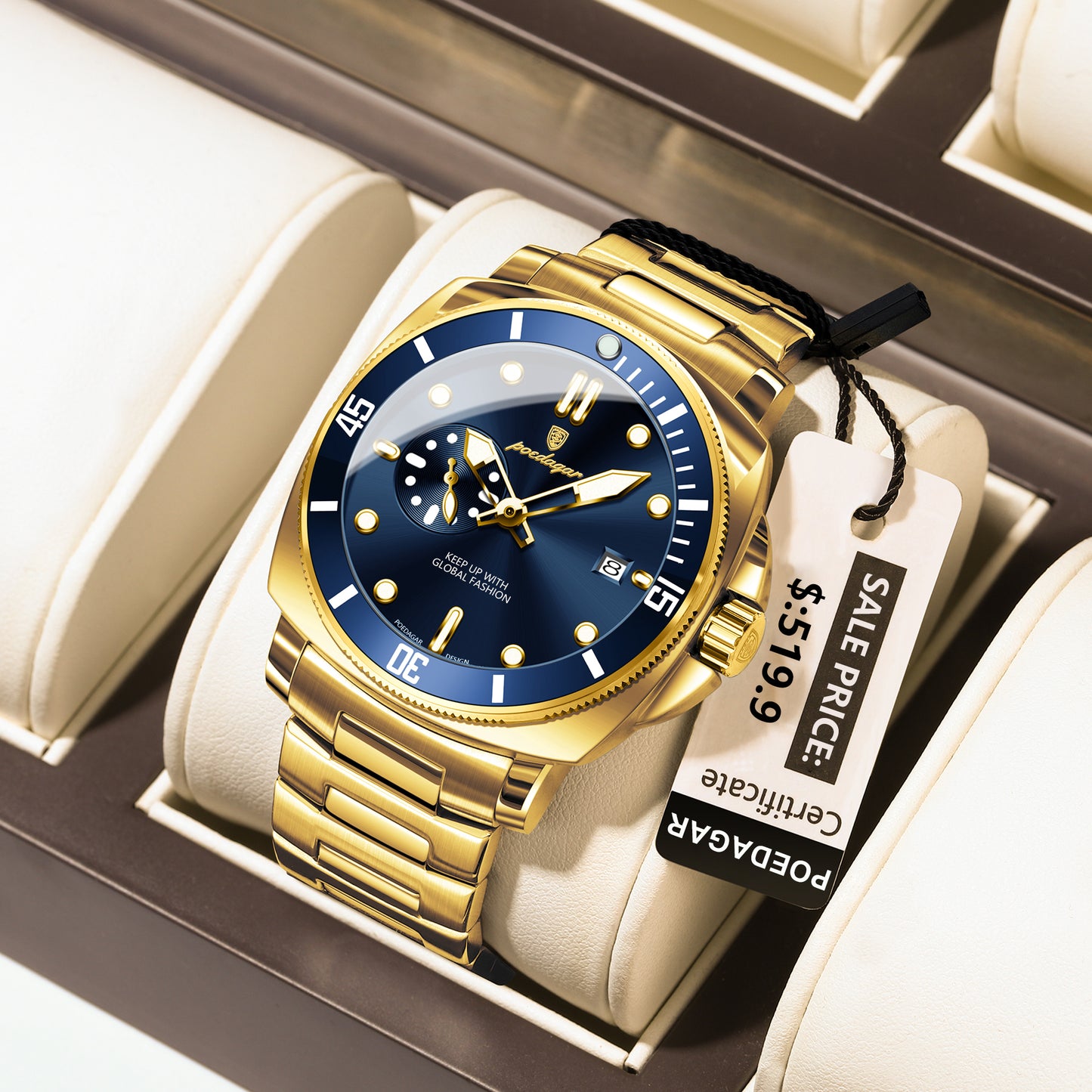 Reloj Poedagar Hombre Original Dorado PG-873-DOAZ