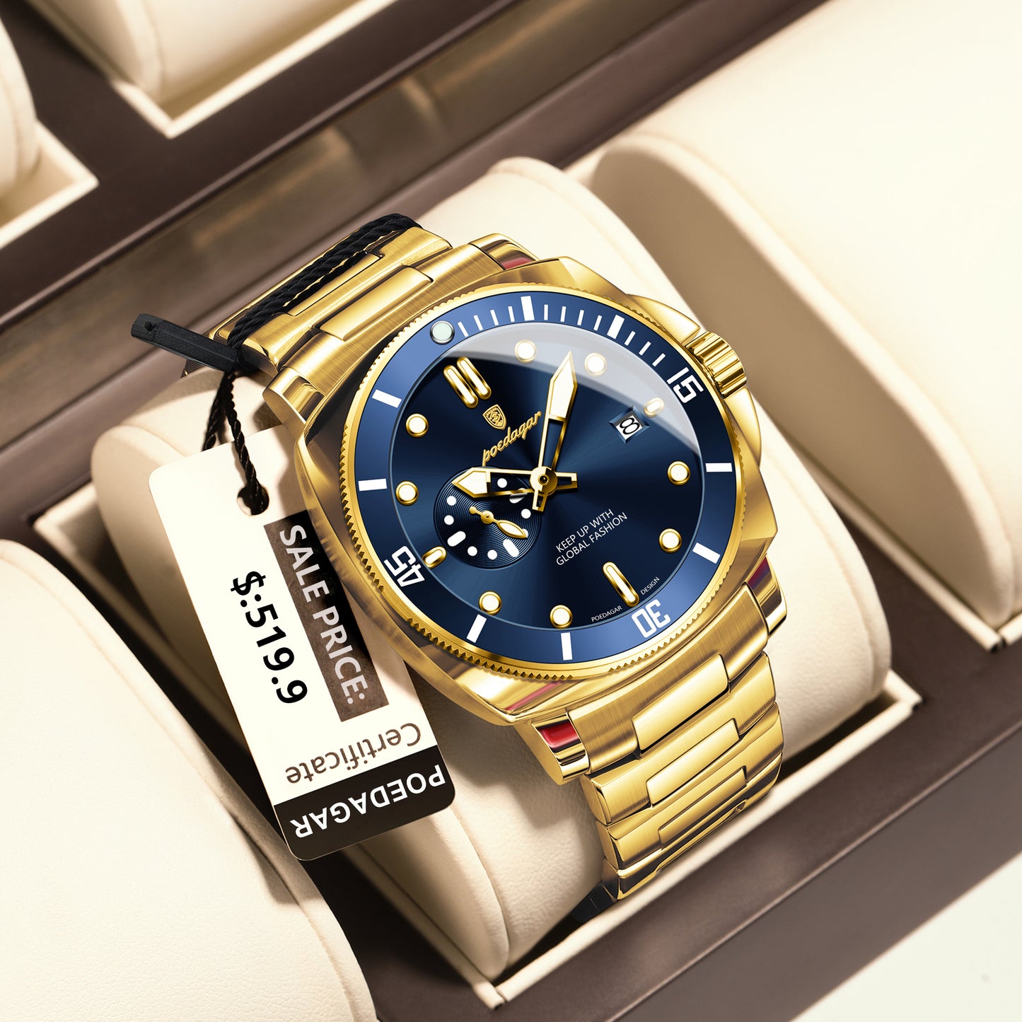Reloj Poedagar Hombre Original Dorado PG-873-DOAZ