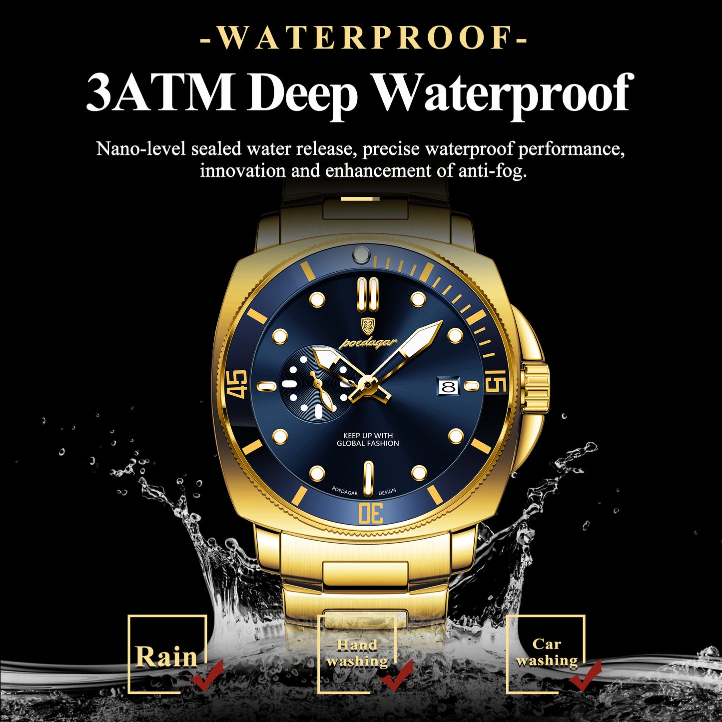 Reloj Poedagar Hombre Original Dorado PG-873-DOAZ