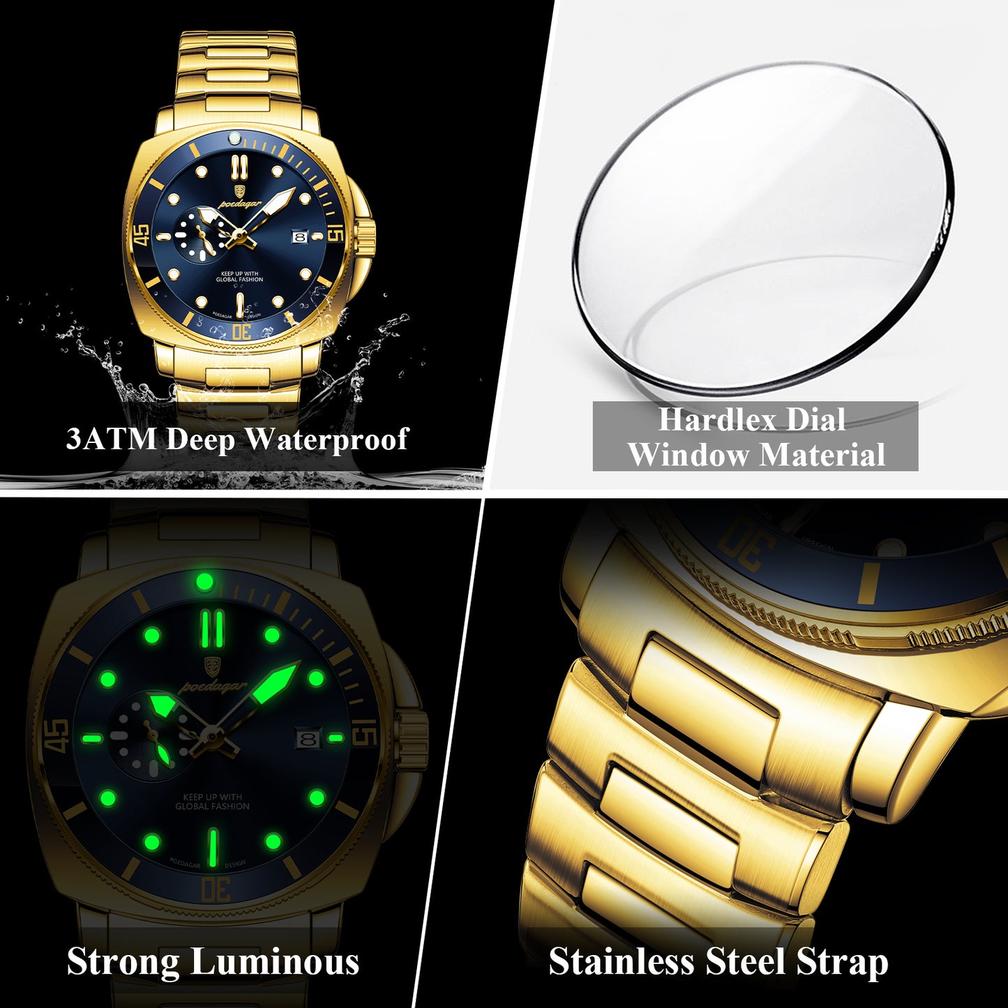 Reloj Poedagar Hombre Original Dorado PG-873-DOAZ