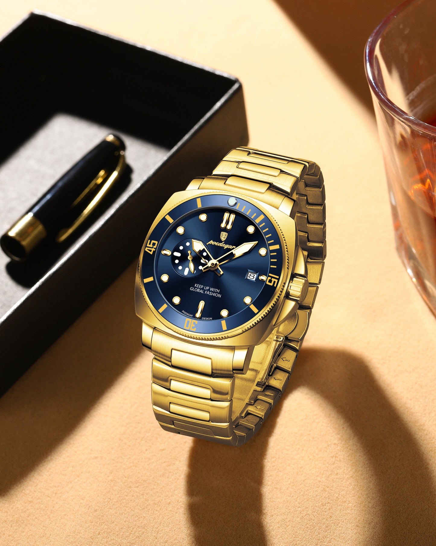 Reloj Poedagar Hombre Original Dorado PG-873-DOAZ