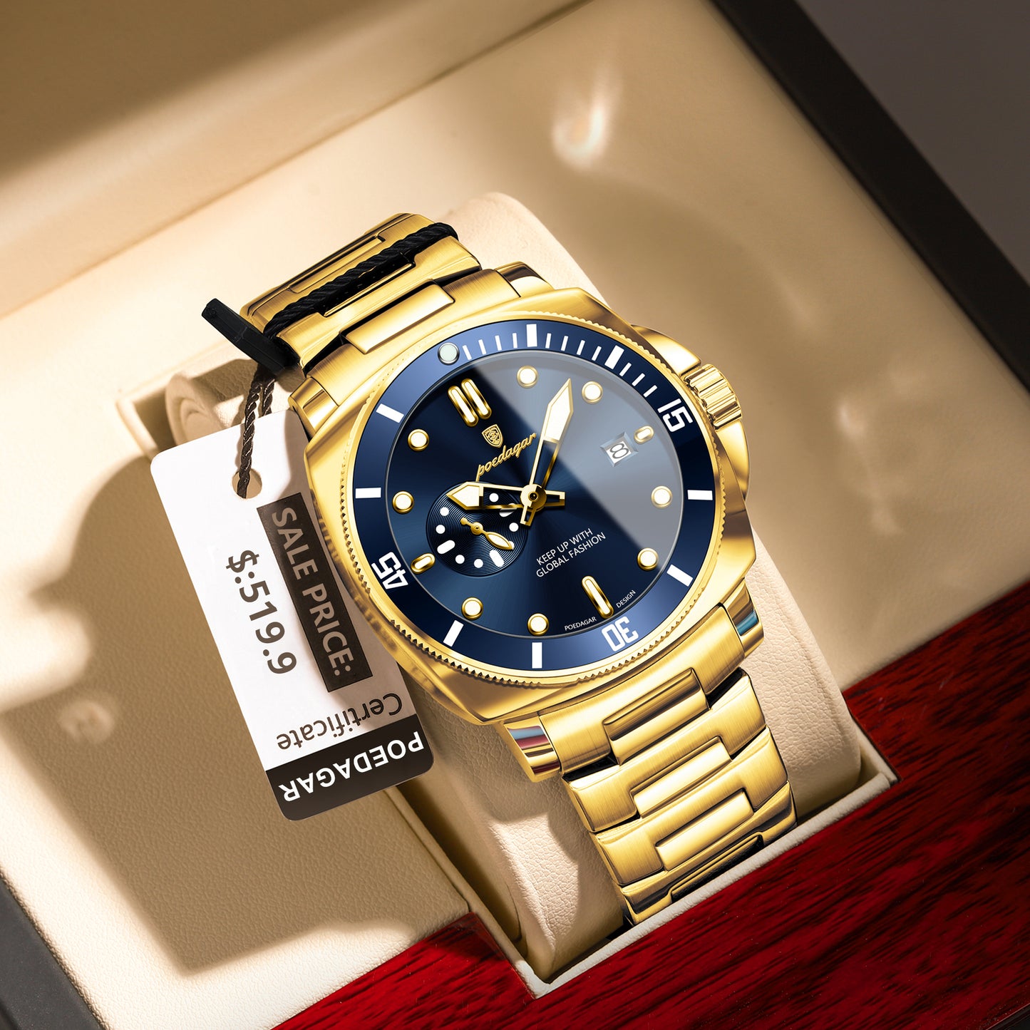 Reloj Poedagar Hombre Original Dorado PG-873-DOAZ