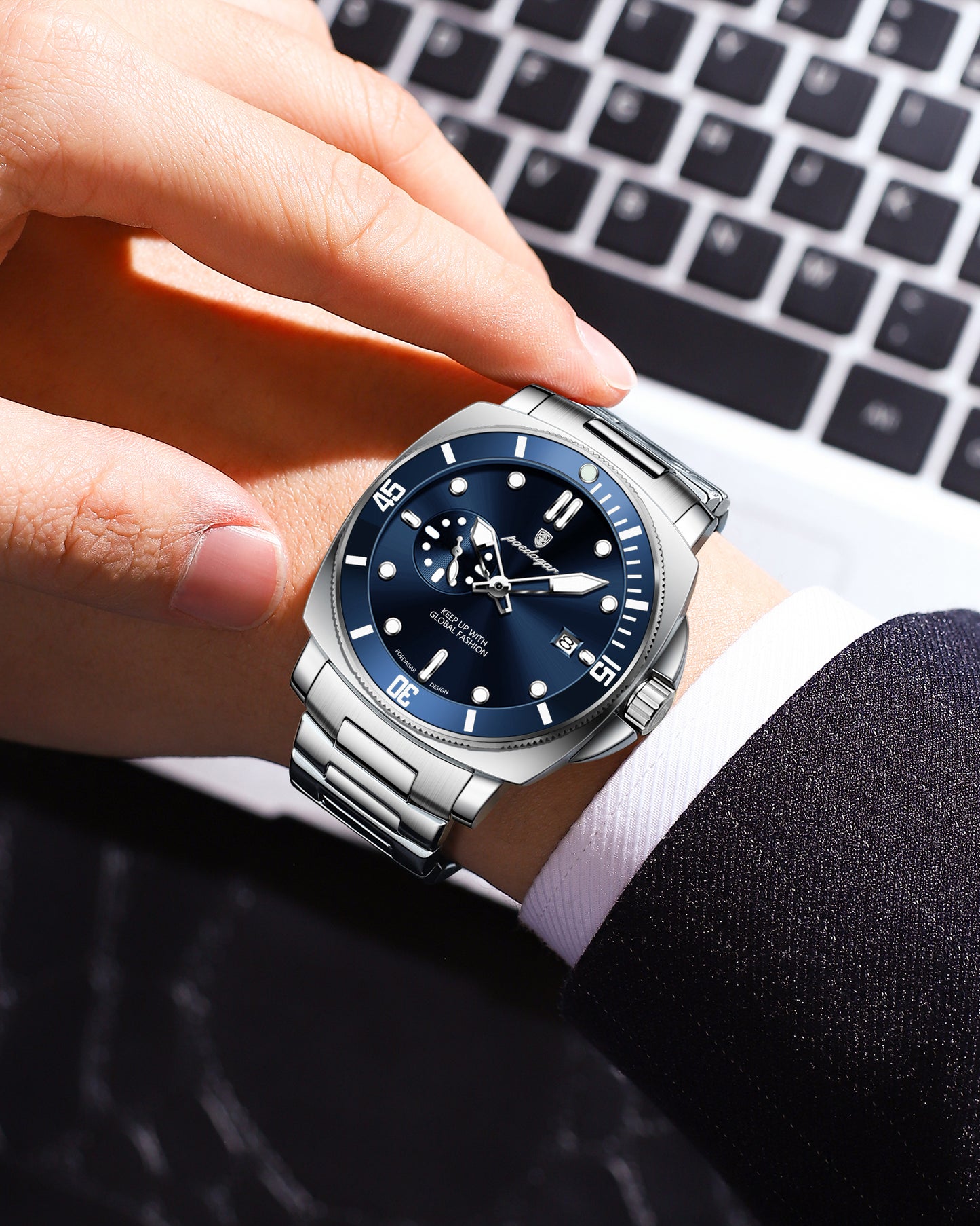 Reloj Poedagar Hombre Original Plateado PG-873-PLAZ