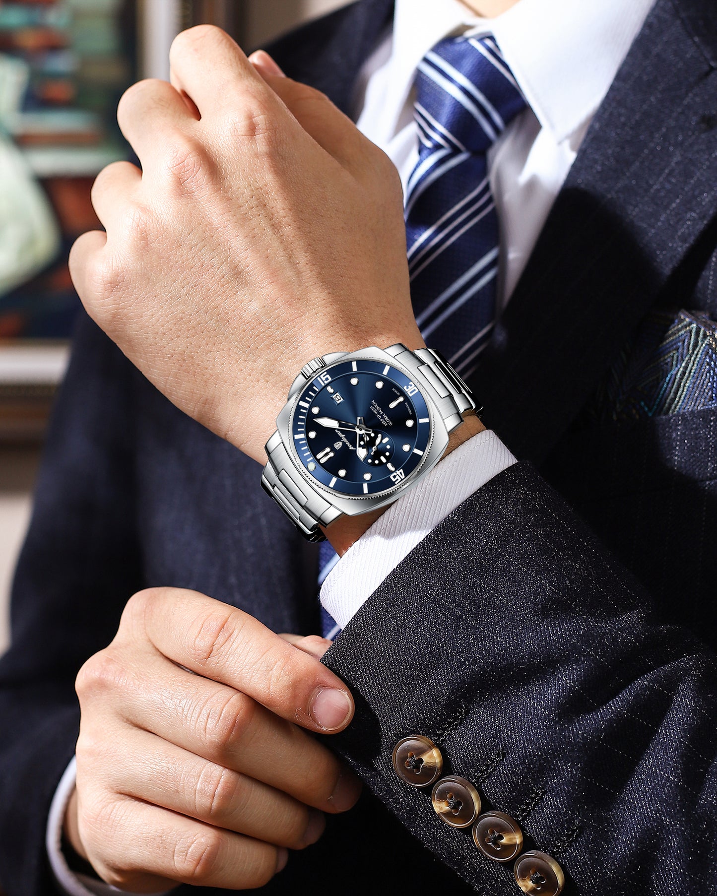 Reloj Poedagar Hombre Original Plateado PG-873-PLAZ