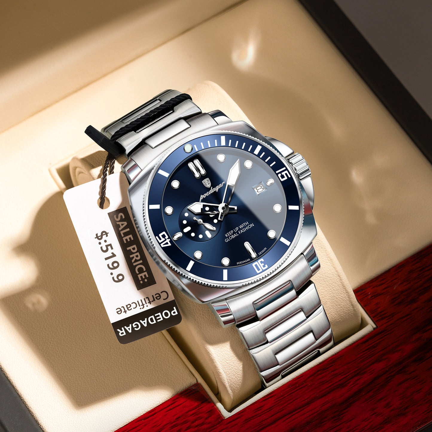 Reloj Poedagar Hombre Original Plateado PG-873-PLAZ