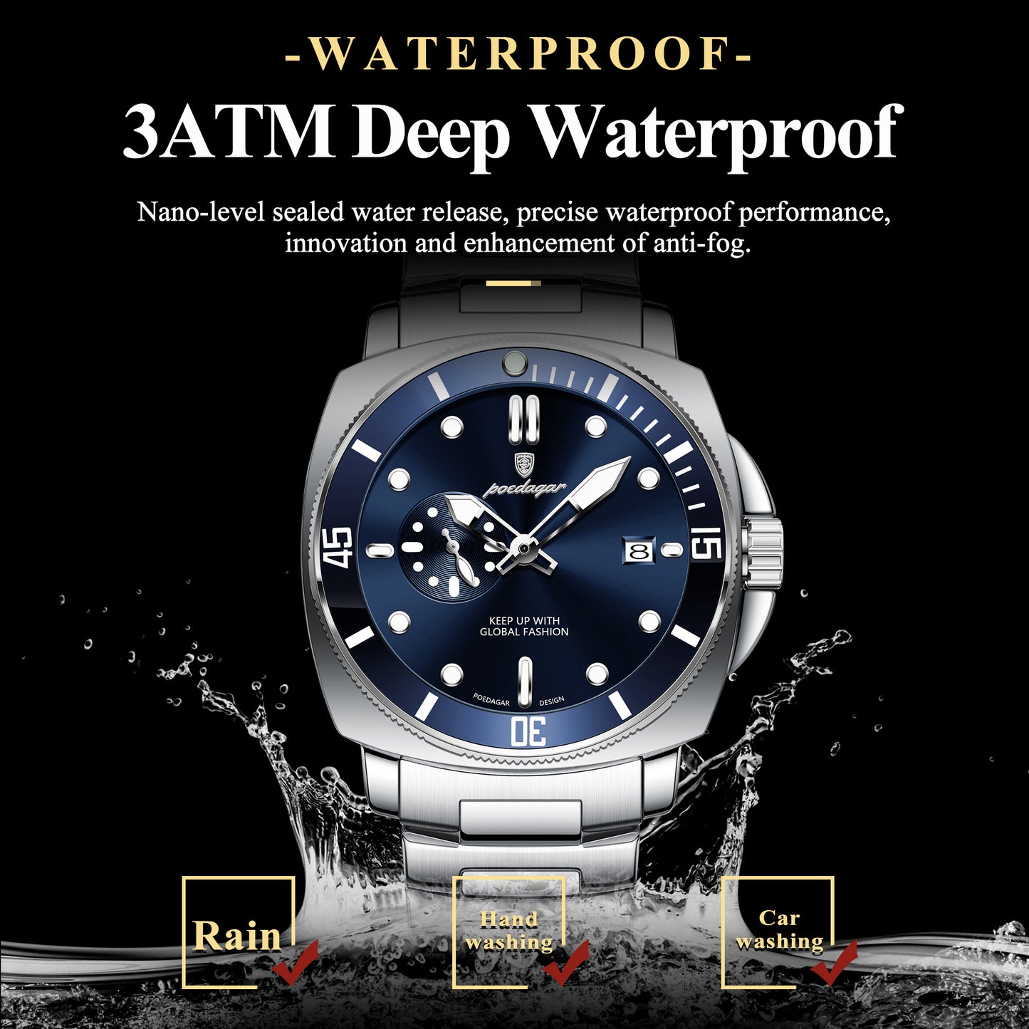 Reloj Poedagar Hombre Original Plateado PG-873-PLAZ