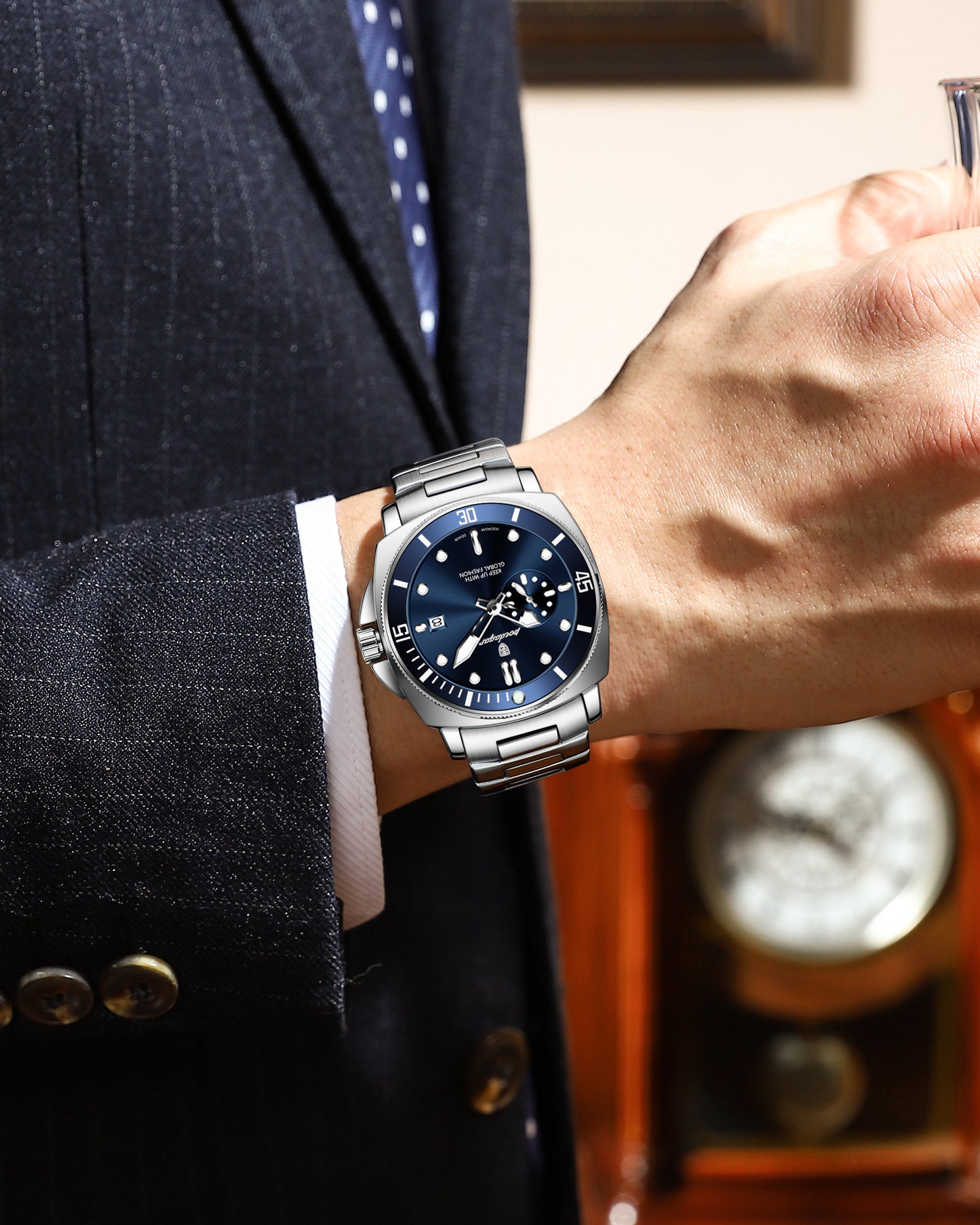Reloj Poedagar Hombre Original Plateado PG-873-PLAZ