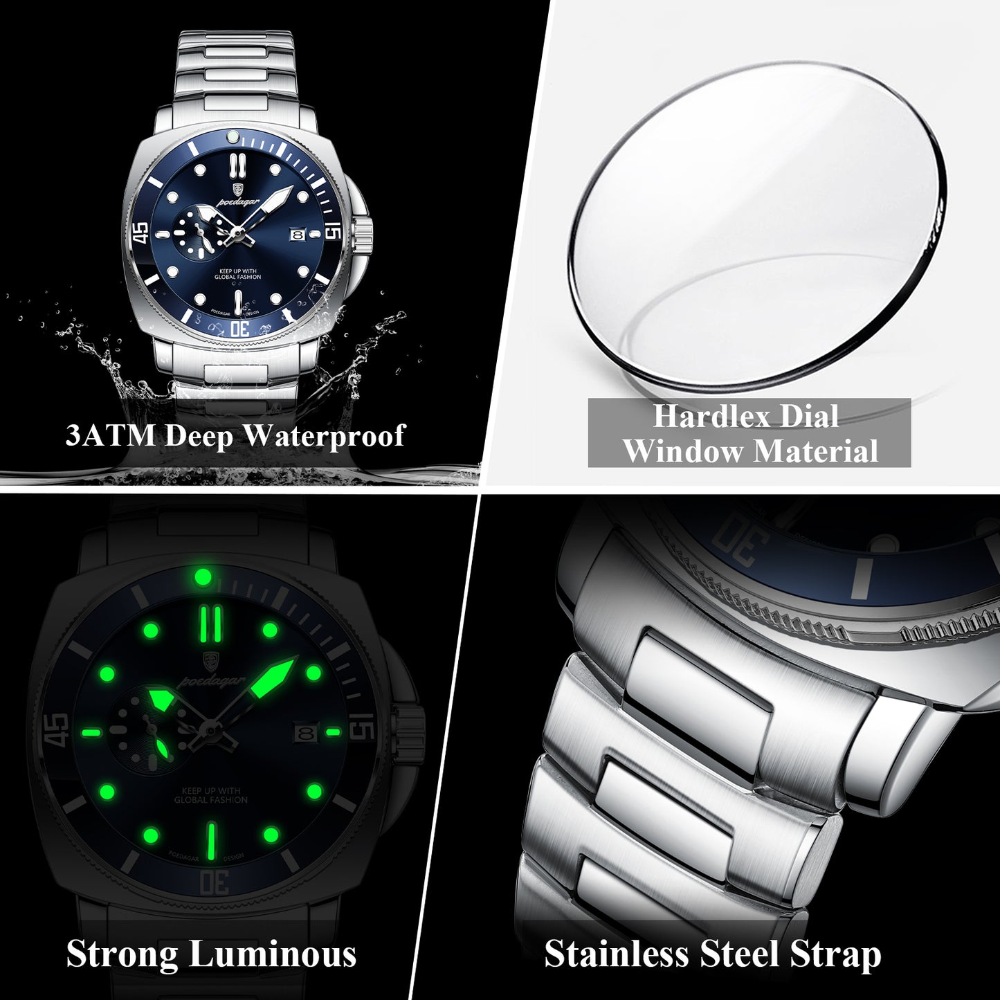 Reloj Poedagar Hombre Original Plateado PG-873-PLAZ