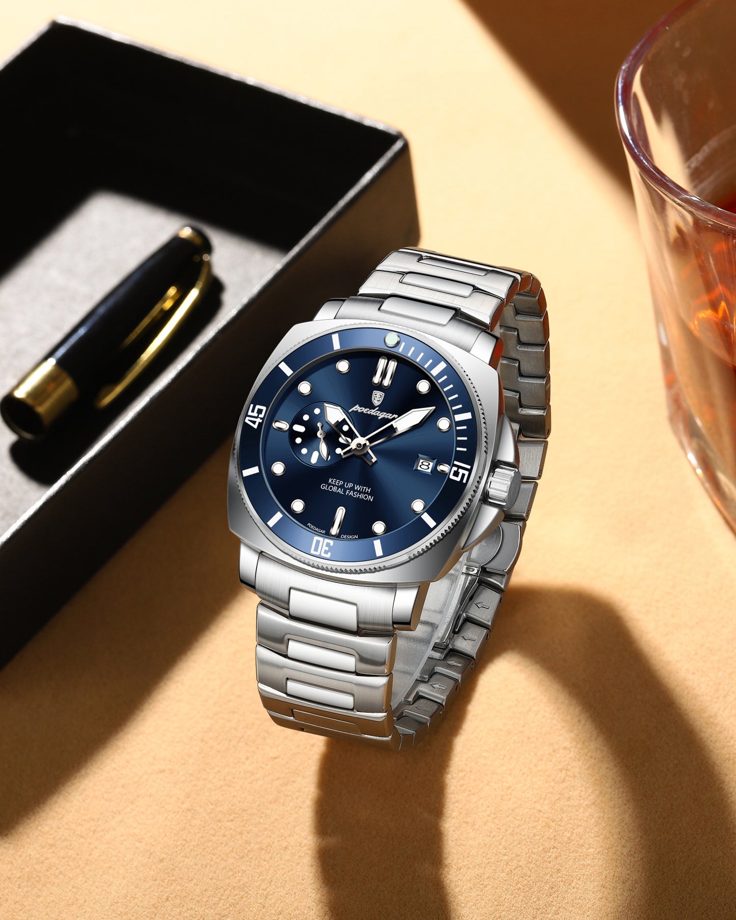 Reloj Poedagar Hombre Original Plateado PG-873-PLAZ