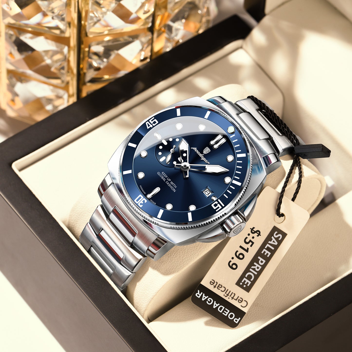 Reloj Poedagar Hombre Original Plateado PG-873-PLAZ