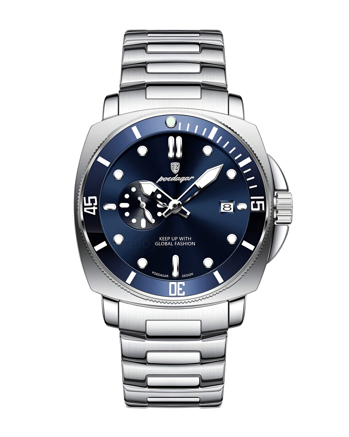 Reloj Poedagar Hombre Original Plateado PG-873-PLAZ