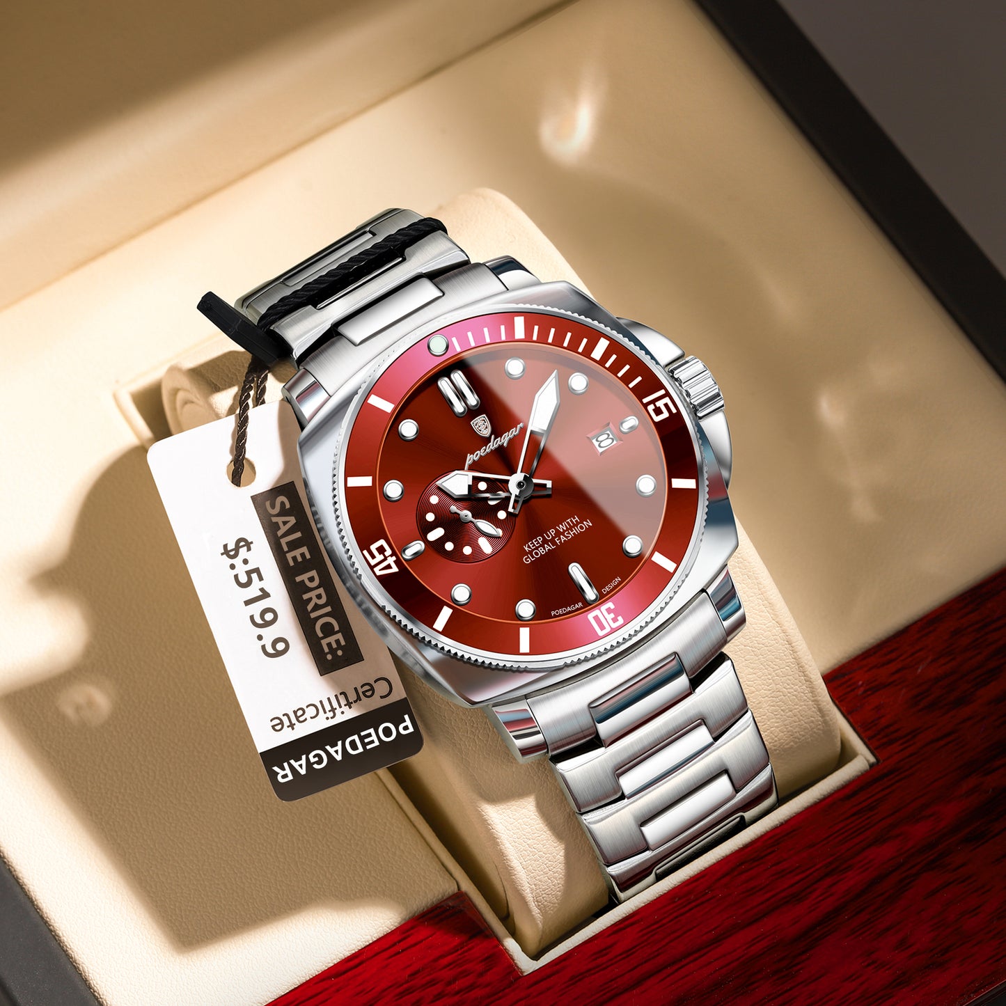 Reloj Poedagar Hombre Original Plateado PG-873-PLRO
