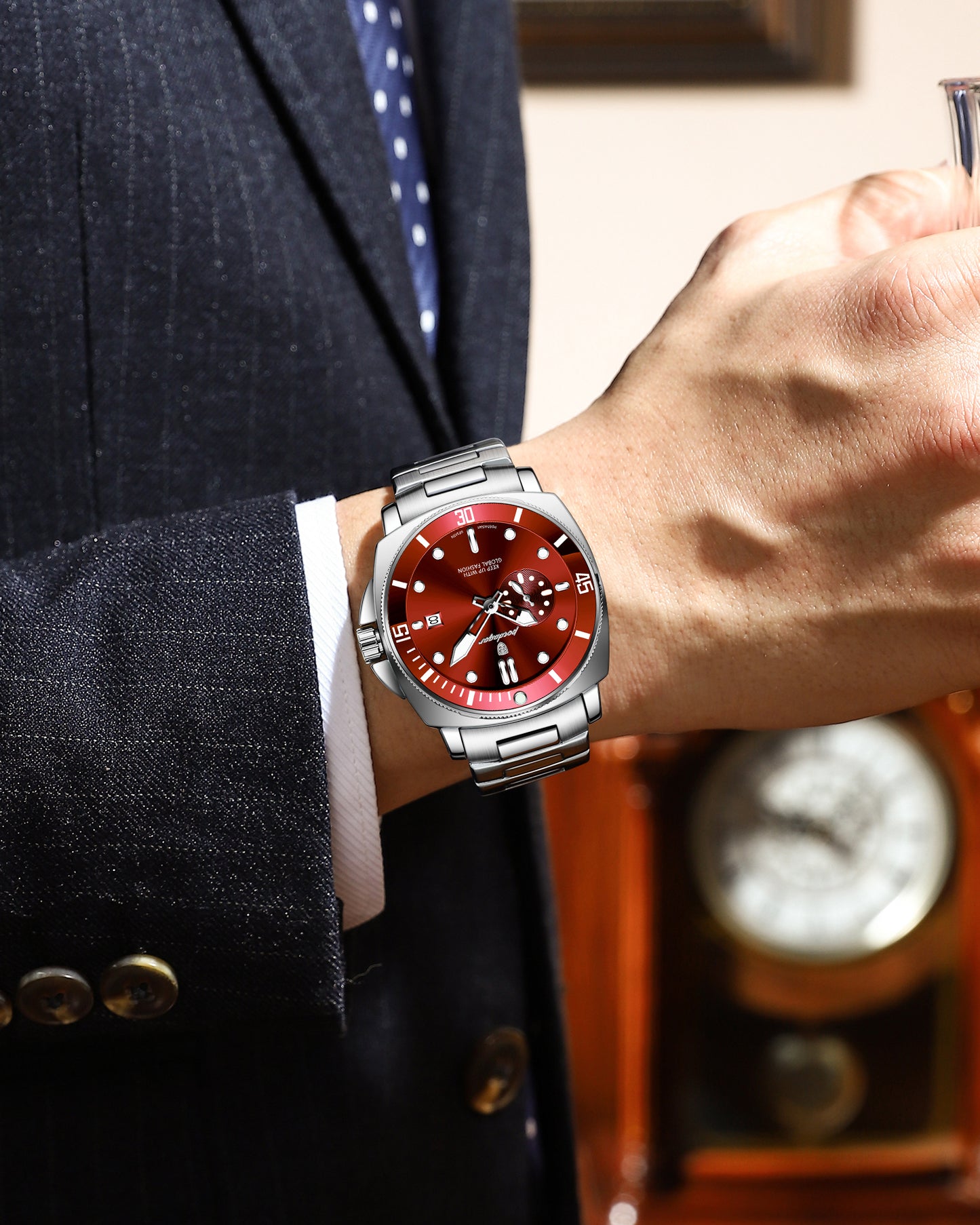 Reloj Poedagar Hombre Original Plateado PG-873-PLRO