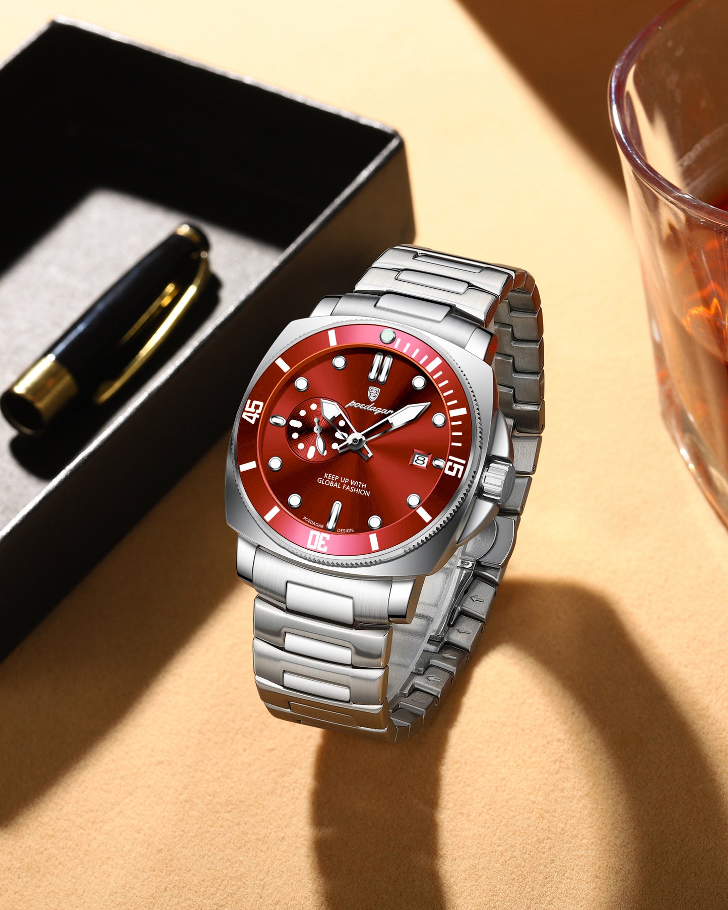 Reloj Poedagar Hombre Original Plateado PG-873-PLRO