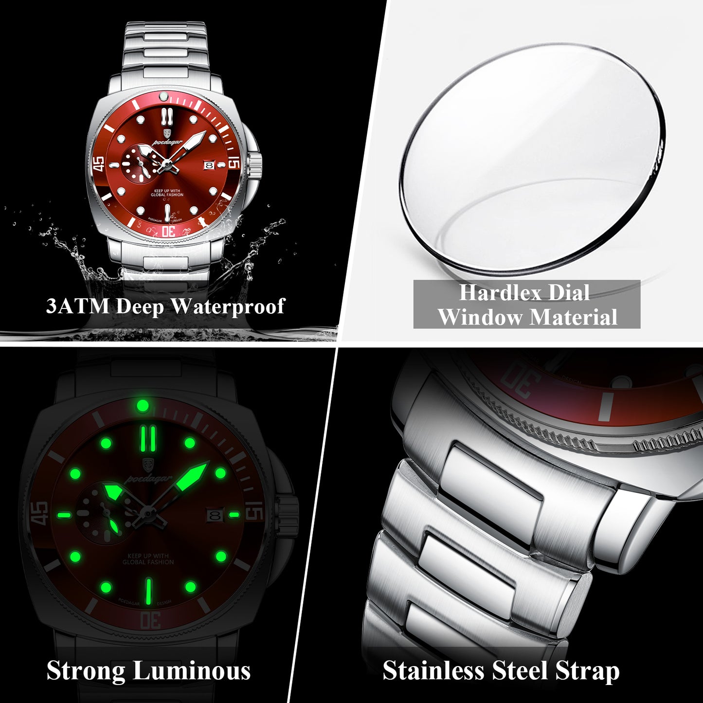 Reloj Poedagar Hombre Original Plateado PG-873-PLRO