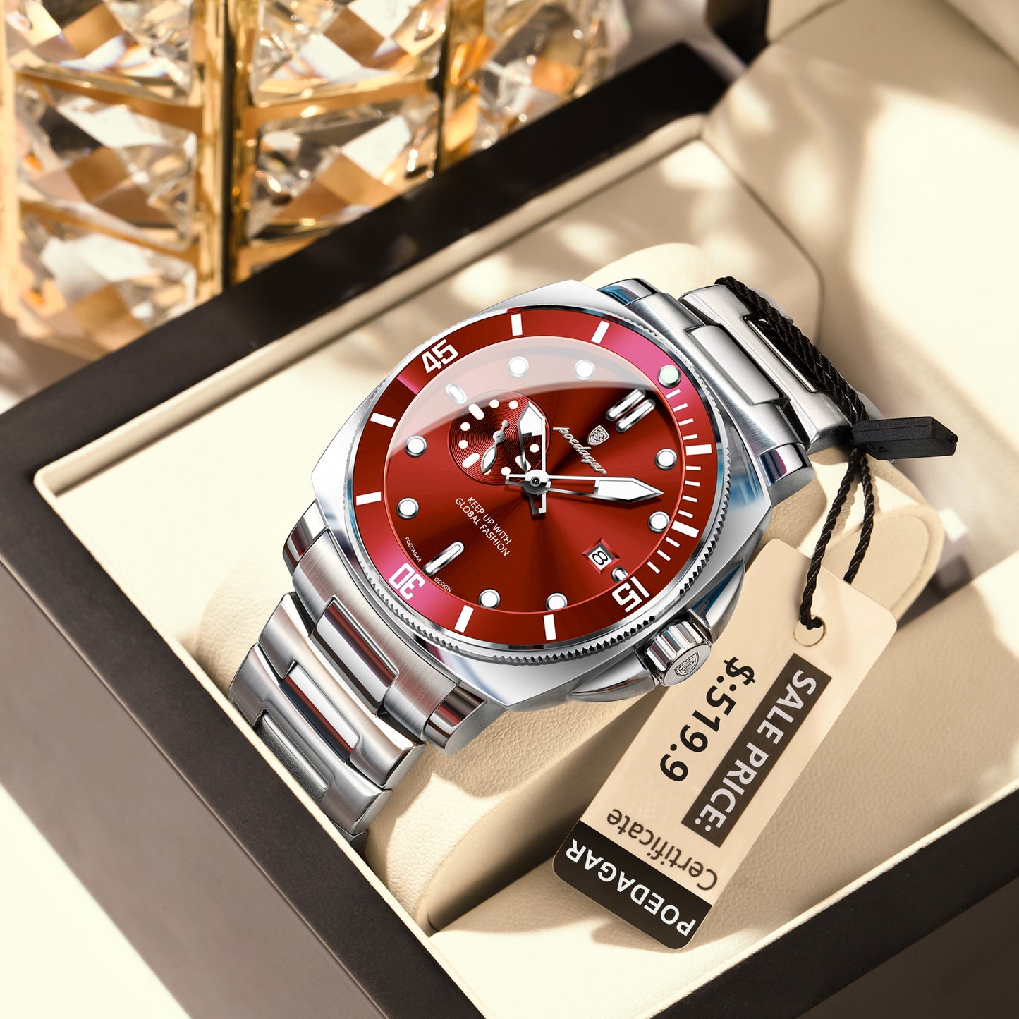 Reloj Poedagar Hombre Original Plateado PG-873-PLRO