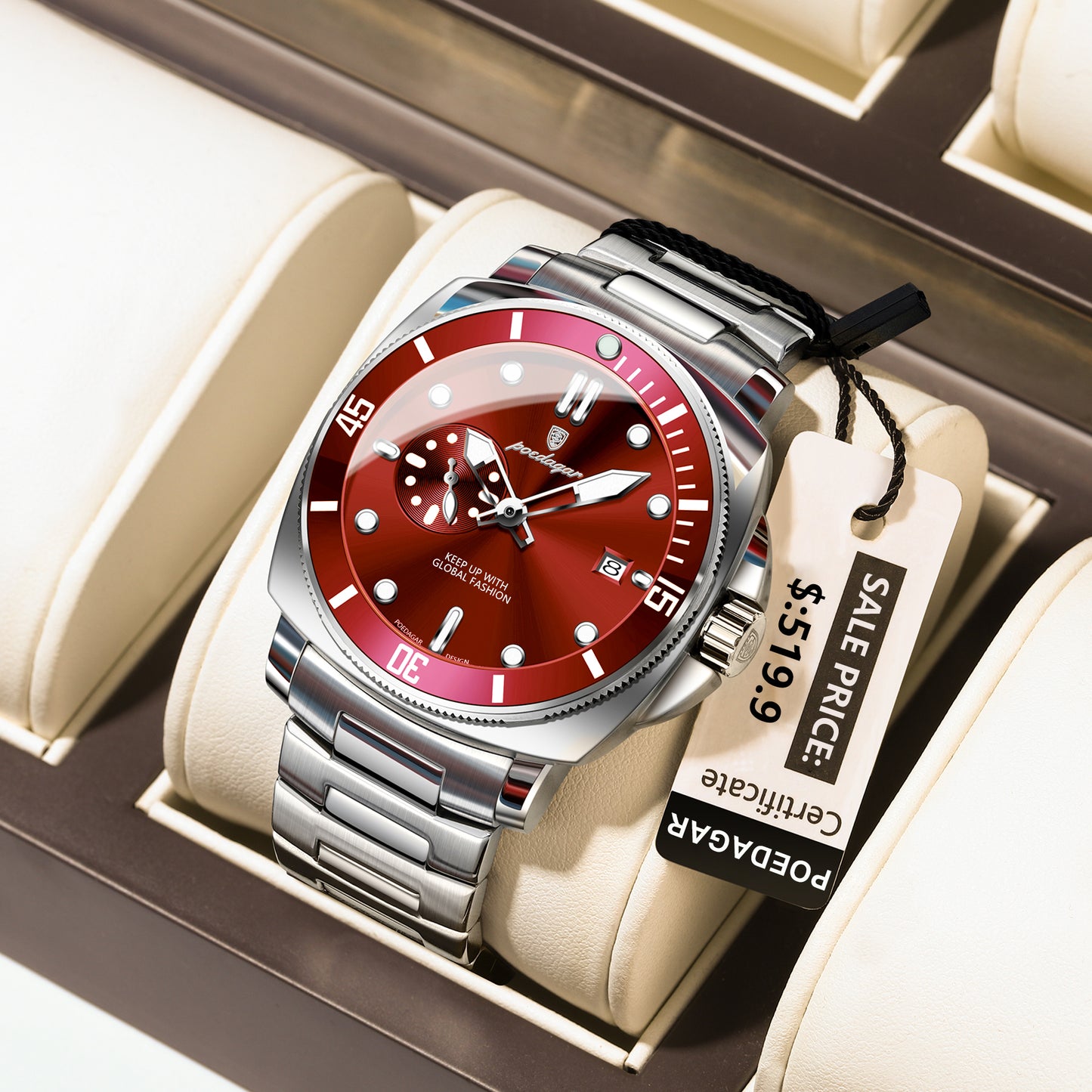 Reloj Poedagar Hombre Original Plateado PG-873-PLRO