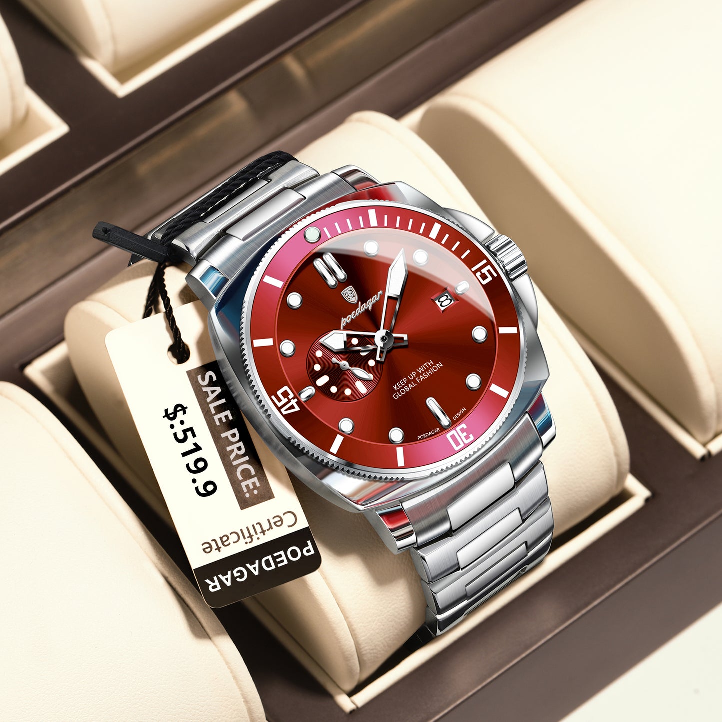 Reloj Poedagar Hombre Original Plateado PG-873-PLRO