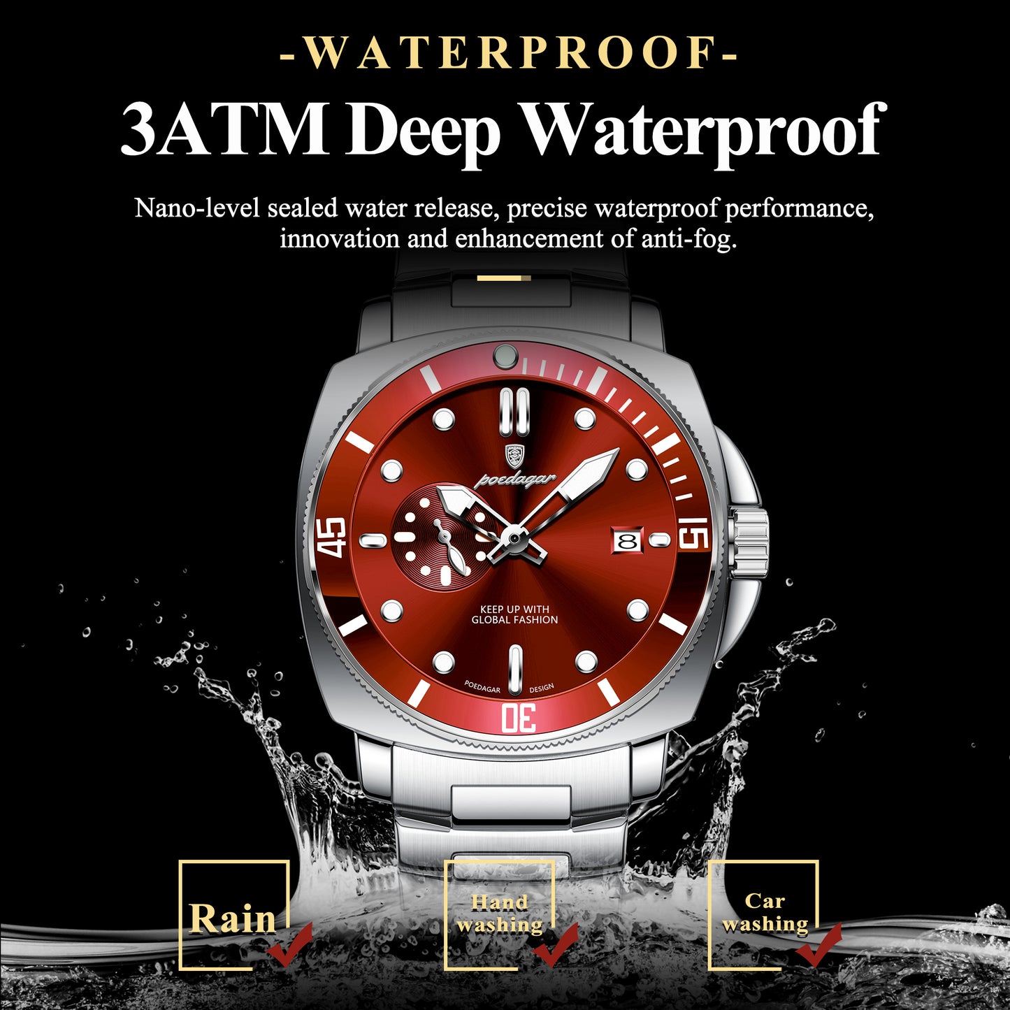 Reloj Poedagar Hombre Original Plateado PG-873-PLRO