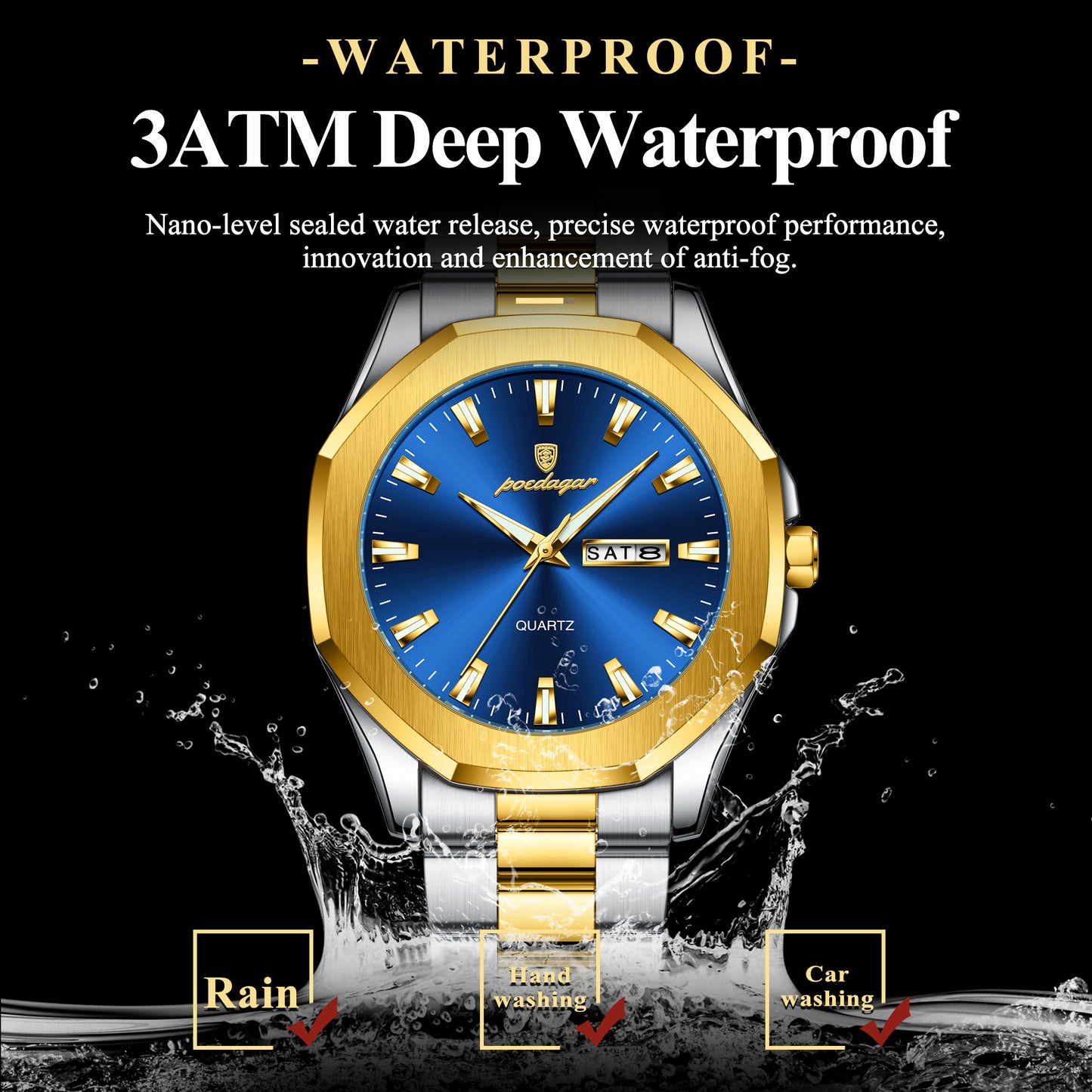 Reloj Poedagar Hombre Original Plateado y Dorado PG-875-BIAZ