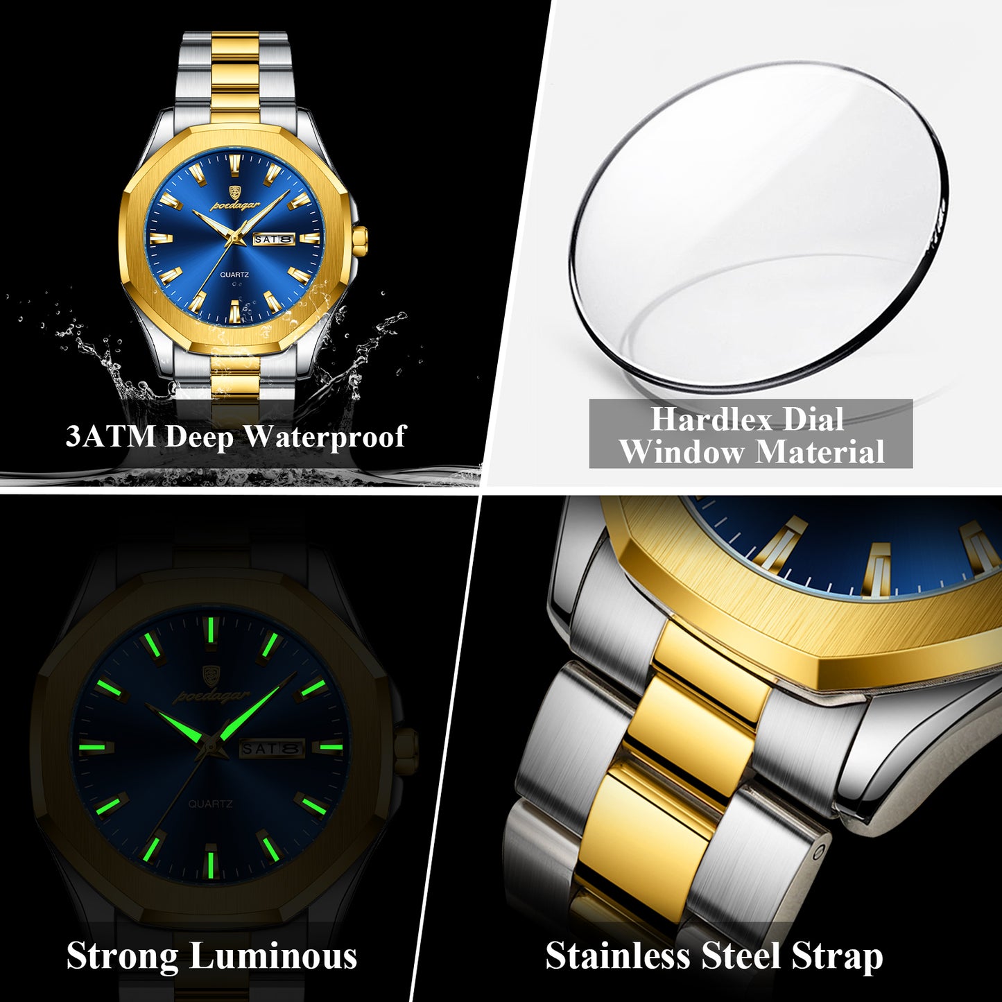 Reloj Poedagar Hombre Original Plateado y Dorado PG-875-BIAZ