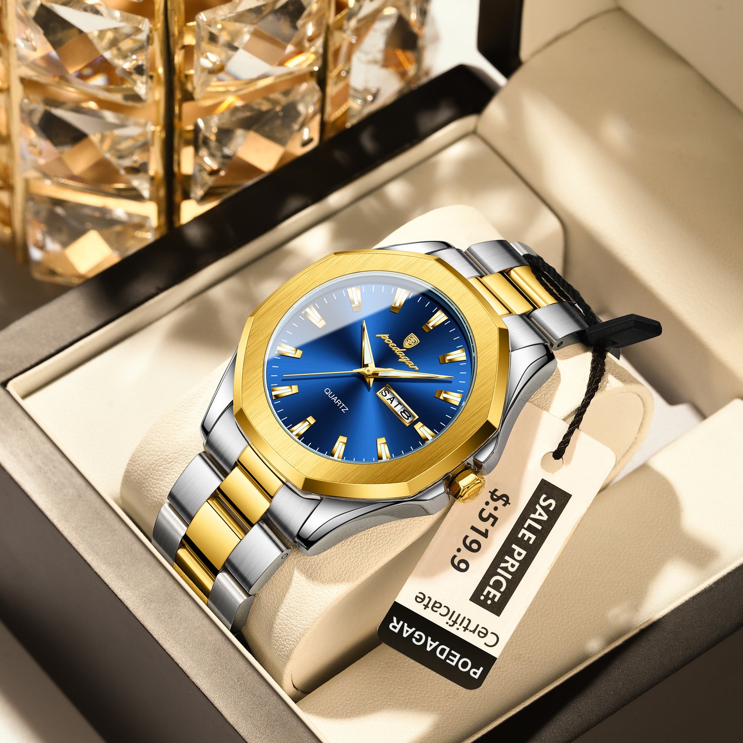 Reloj Poedagar Hombre Original Plateado y Dorado PG-875-BIAZ