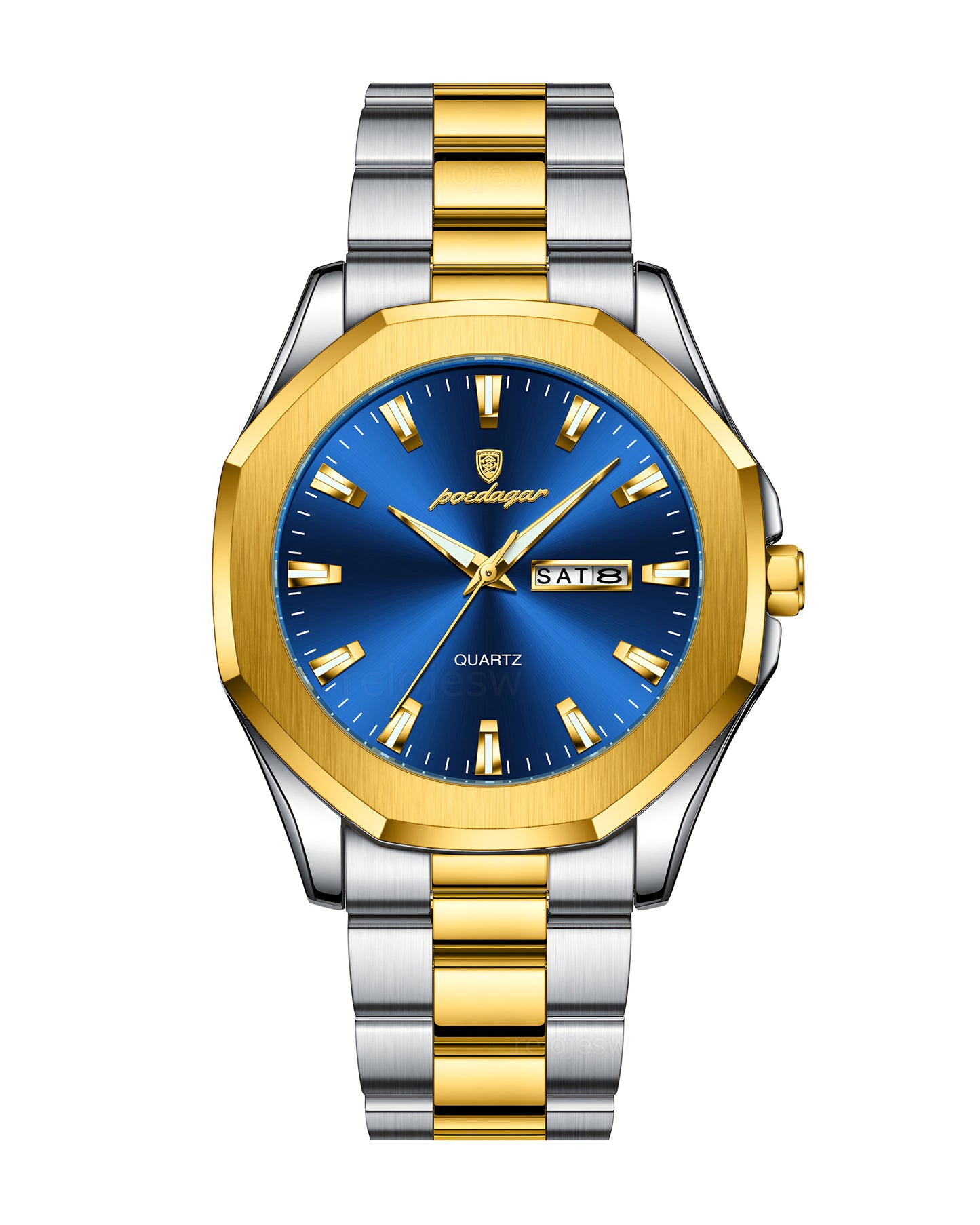 Reloj Poedagar Hombre Original Plateado y Dorado PG-875-BIAZ