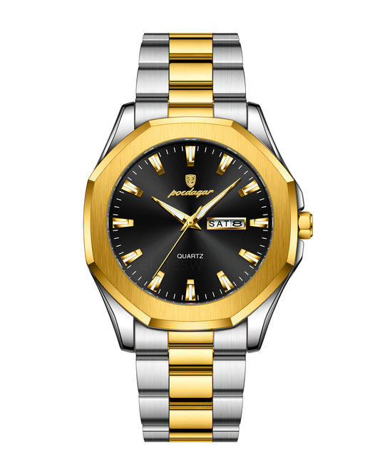 Reloj Poedagar Hombre Plateado y Dorado PG-875-BINE