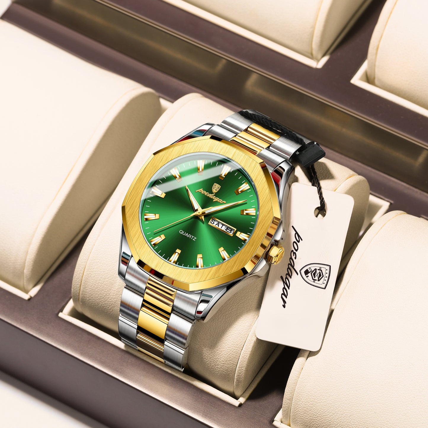 Reloj Poedagar Hombre Original Plateado y Dorado PG-875-BIVE