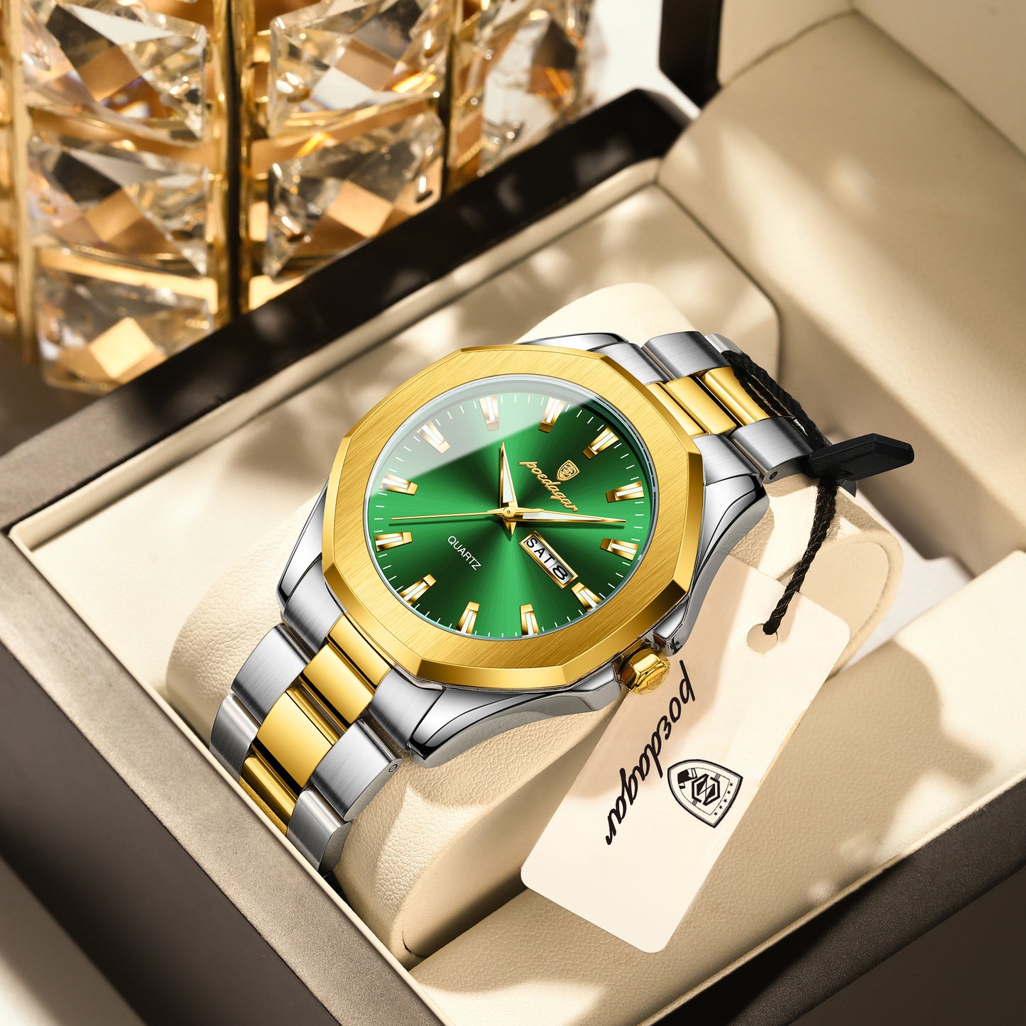 Reloj Poedagar Hombre Original Plateado y Dorado PG-875-BIVE
