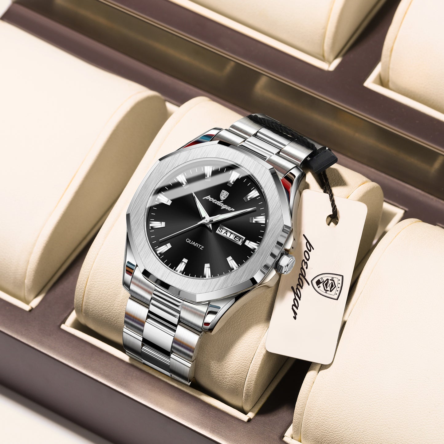Reloj Poedagar Hombre Original Plateado PG-875-PLNE