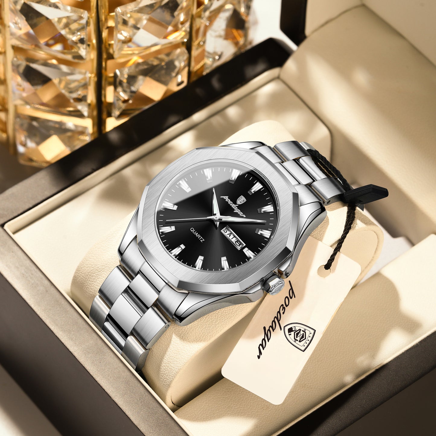 Reloj Poedagar Hombre Original Plateado PG-875-PLNE