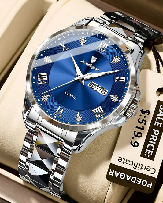 Reloj Poedagar Hombre Plateado Azul PG-883-PLAZ