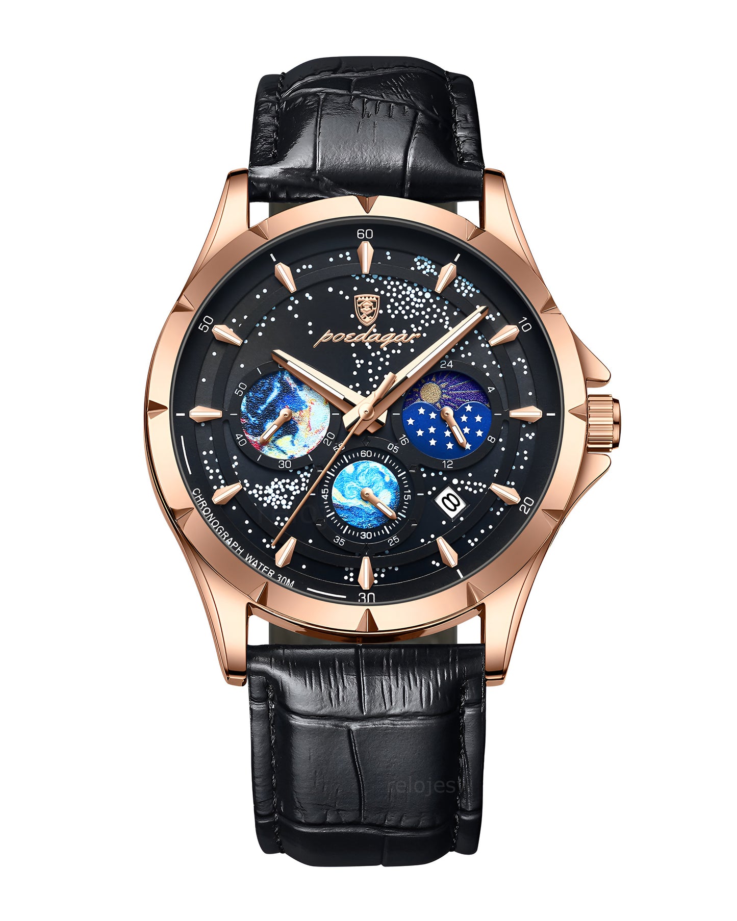 Reloj Poedagar Hombre Original Negro PG-916-NEOR